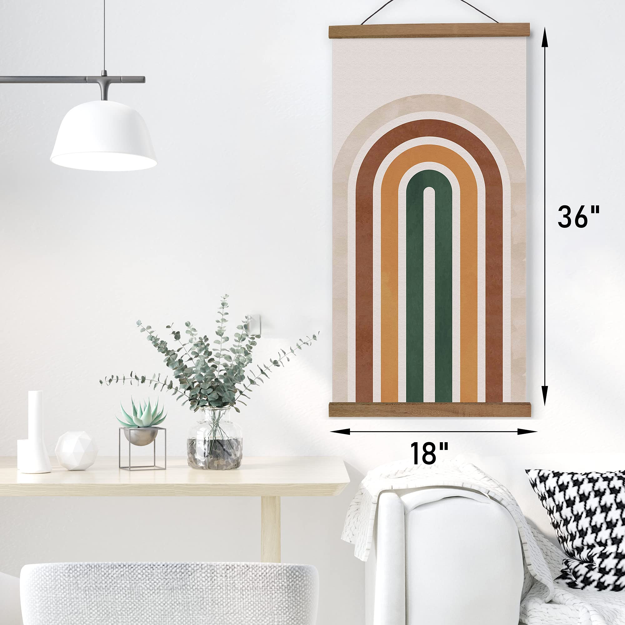 Boho Wall Art Set of 3 - Framed Botanical Prints & Rainbow Posters (18x36) for Bedroom Above Bed & Living Room Decor - Orange Bohemian Wall Decor for Home & Office
