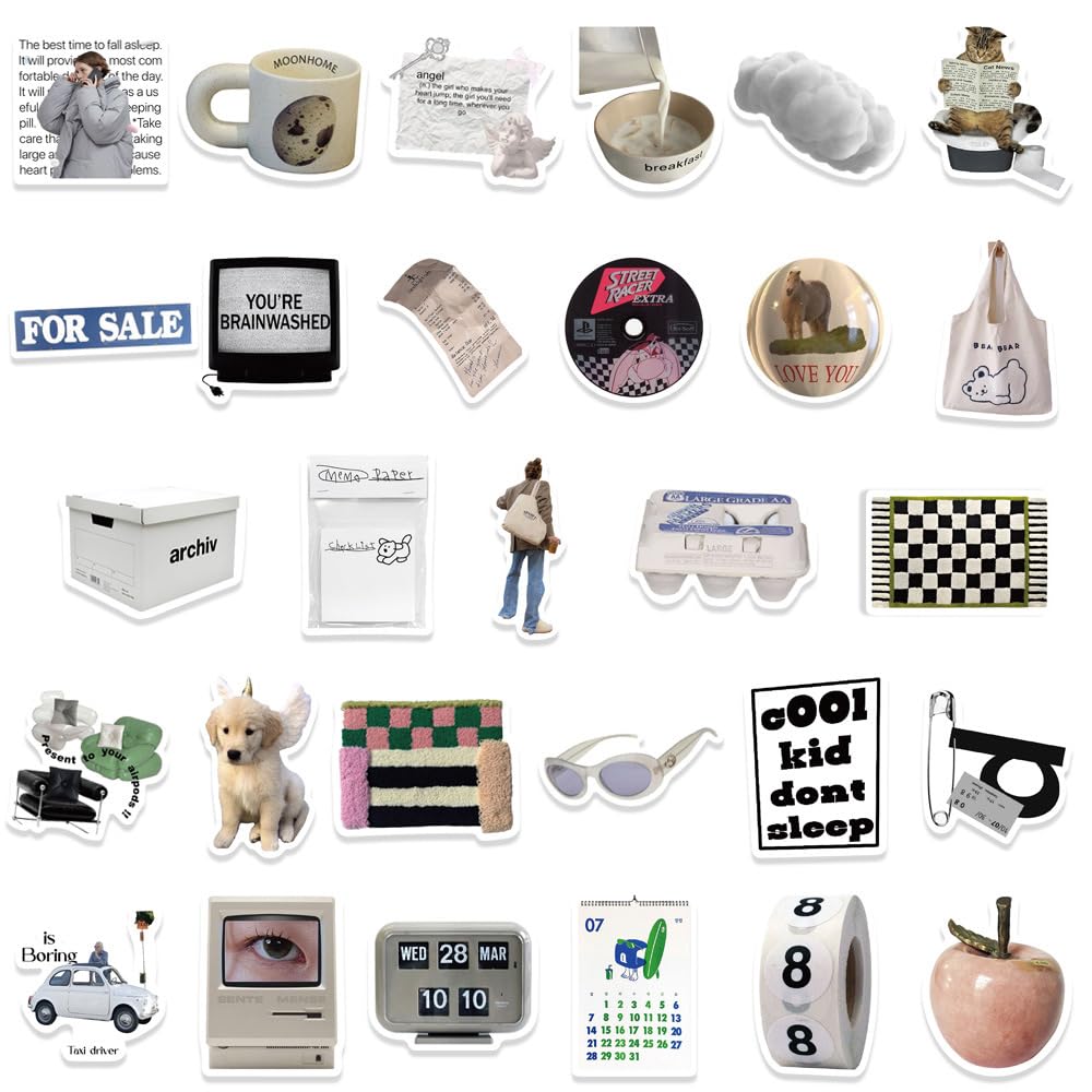 57 Pcs Aesthetic Waterproof Vinyl Stickers - VSCO Style Decals for Laptop, Water Bottle, Skateboard & Bumper | Cute Stickers for Kids, Teens & Girls | Perfect for School, Work & Personalizing Devices (Khaki)