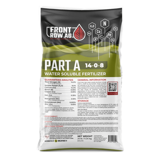 Front Row Ag Soluble Fertilizer PART A (14-0-8) - High-Efficiency NPK Plant Food for Hydroponics, Greenhouses & Indoor Gardening - Promotes Healthy Growth for Vegetables, Flowers & Houseplants