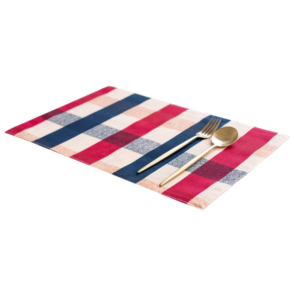Premium 8-Piece Reusable Cotton Linen Placemats Set - Red & Blue Grid Pattern - Heat Resistant Dining Table Mats for Kitchen, Restaurant & Home Decor - Washable & Durable Table Setting Accessories