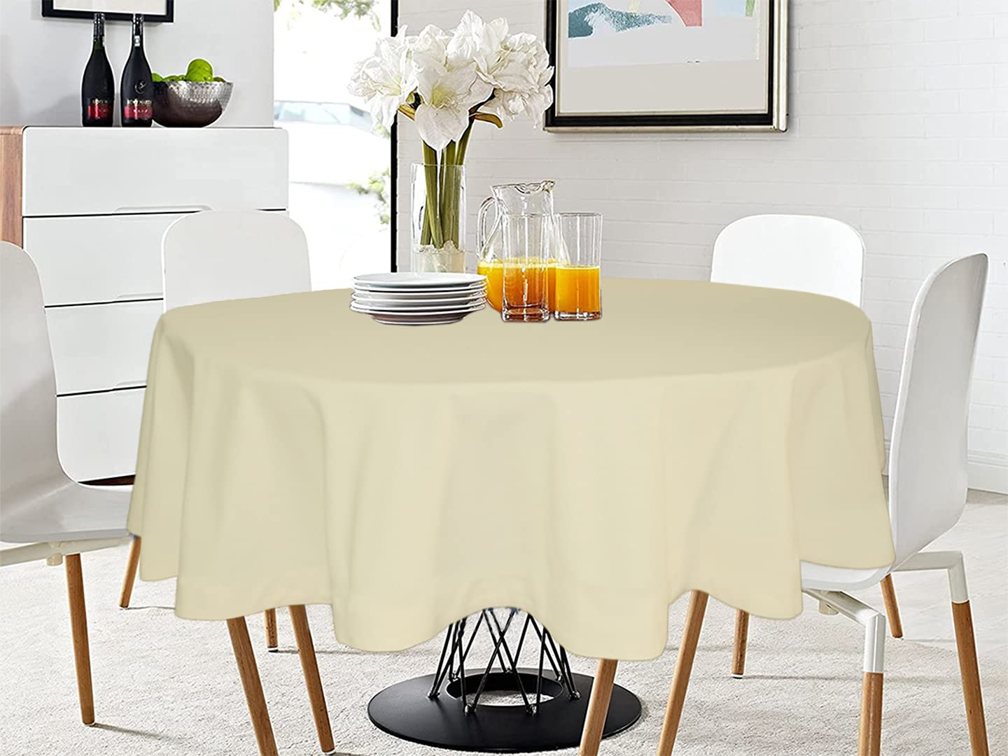 Premium Cotton Round Tablecloth - 40 Inch Beige Table Cover for Study, Dastarkhan & Tea Time | Fits 2-Seater Round/Oval Dining Tables | Washable & Wrinkle-Resistant for Daily Use & Special Occasions