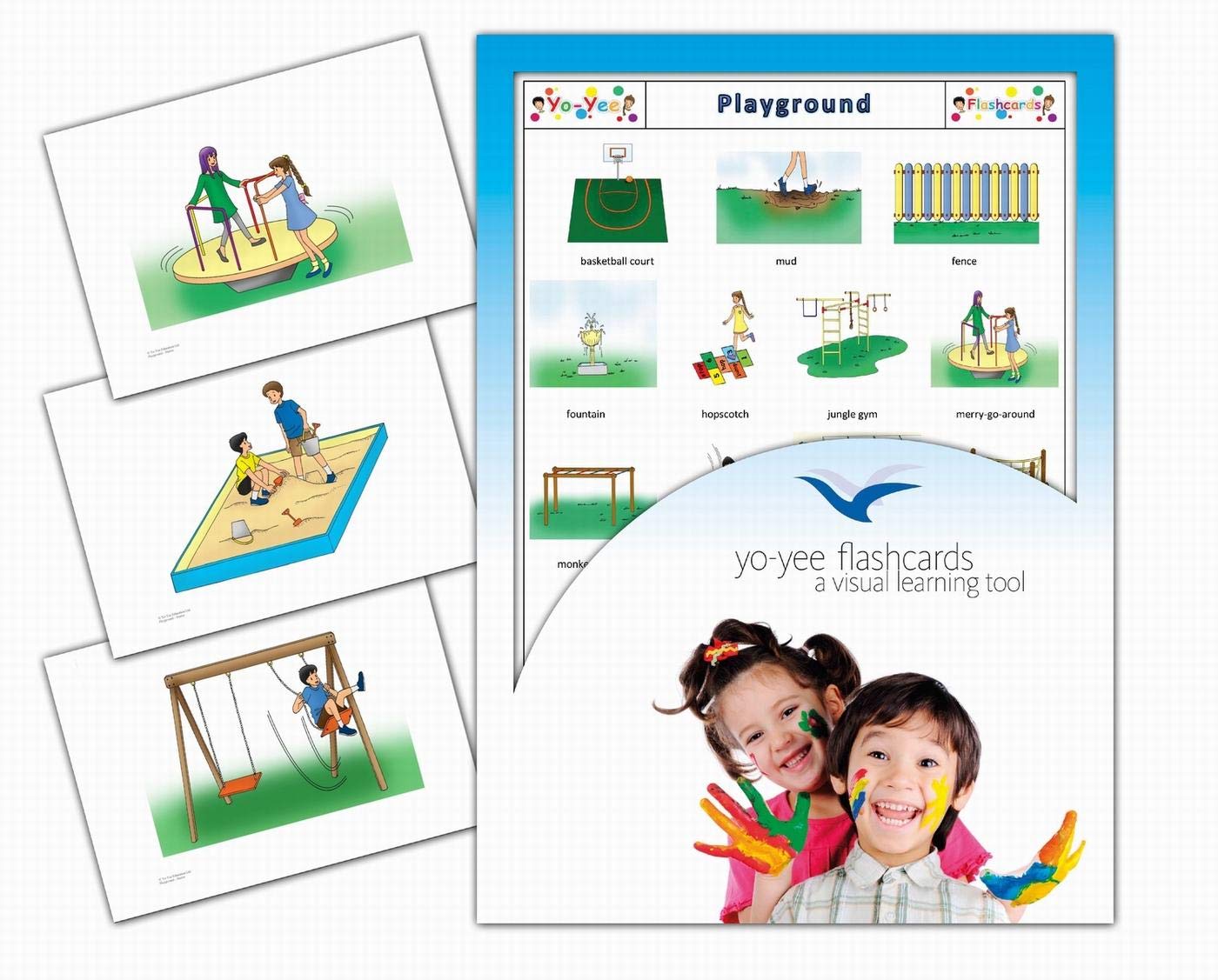 Yo-Yee English Vocabulary Flash Cards - Playground & Schoolyard Picture Cards with Teaching Activities & Game Ideas - Perfect for ESL, Preschool & Homeschool Learning