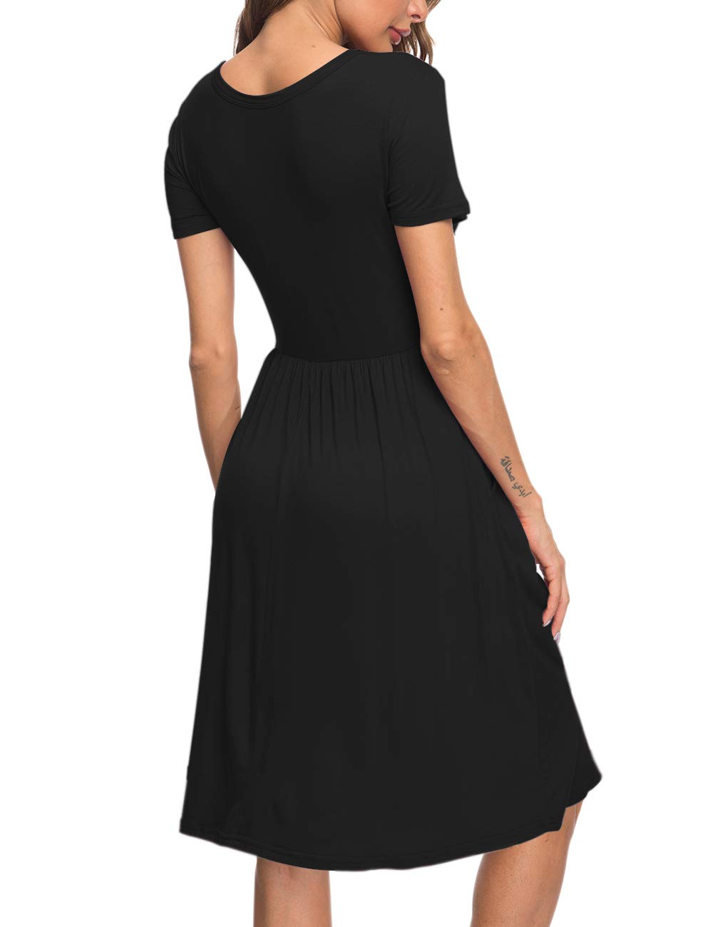 AUSELILY Women's Summer Short Sleeve Empire Waist Pleated Swing Dress - Knee Length Loose Fit with Pockets | Casual Wear, Beach Cover Up, Vacation Outfit 2025 New