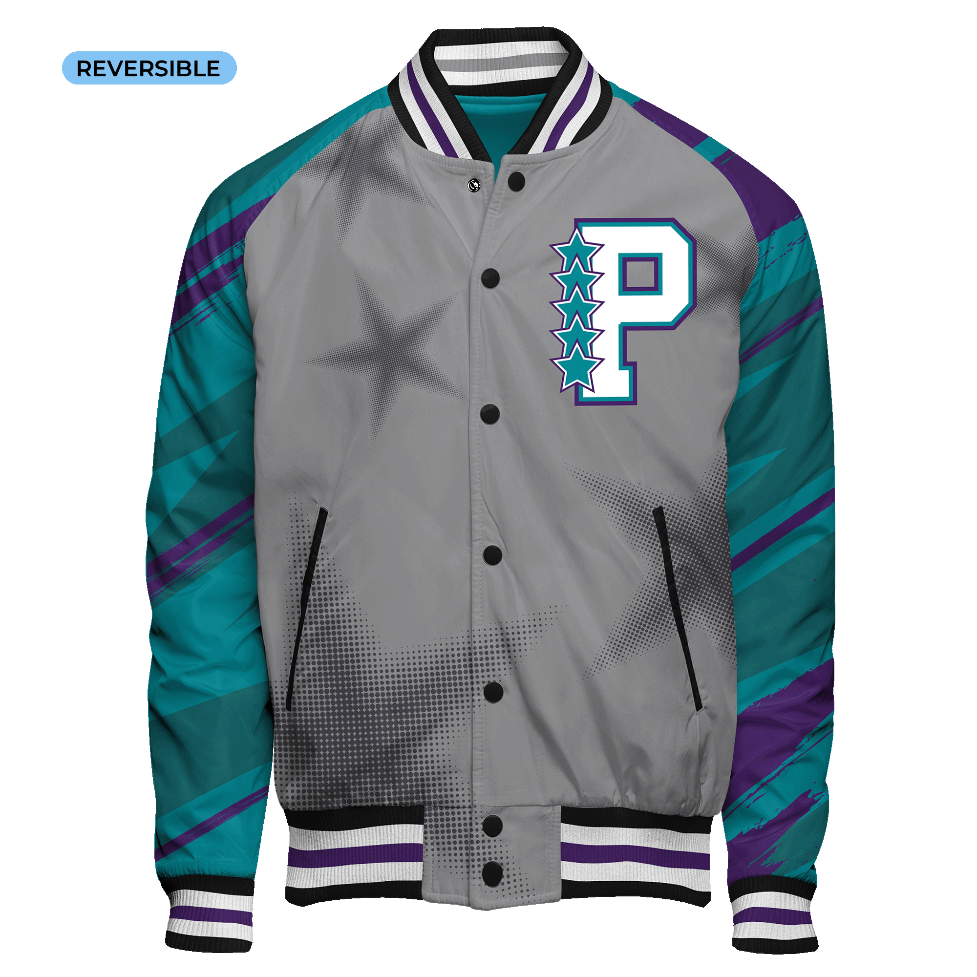Reversible Varsity Jacket for Men & Women - Cotton Fleece & Waterproof Nylon Snap Closure - Stylish Unisex Outerwear for Casual Wear, Sports, and Outdoor Activities