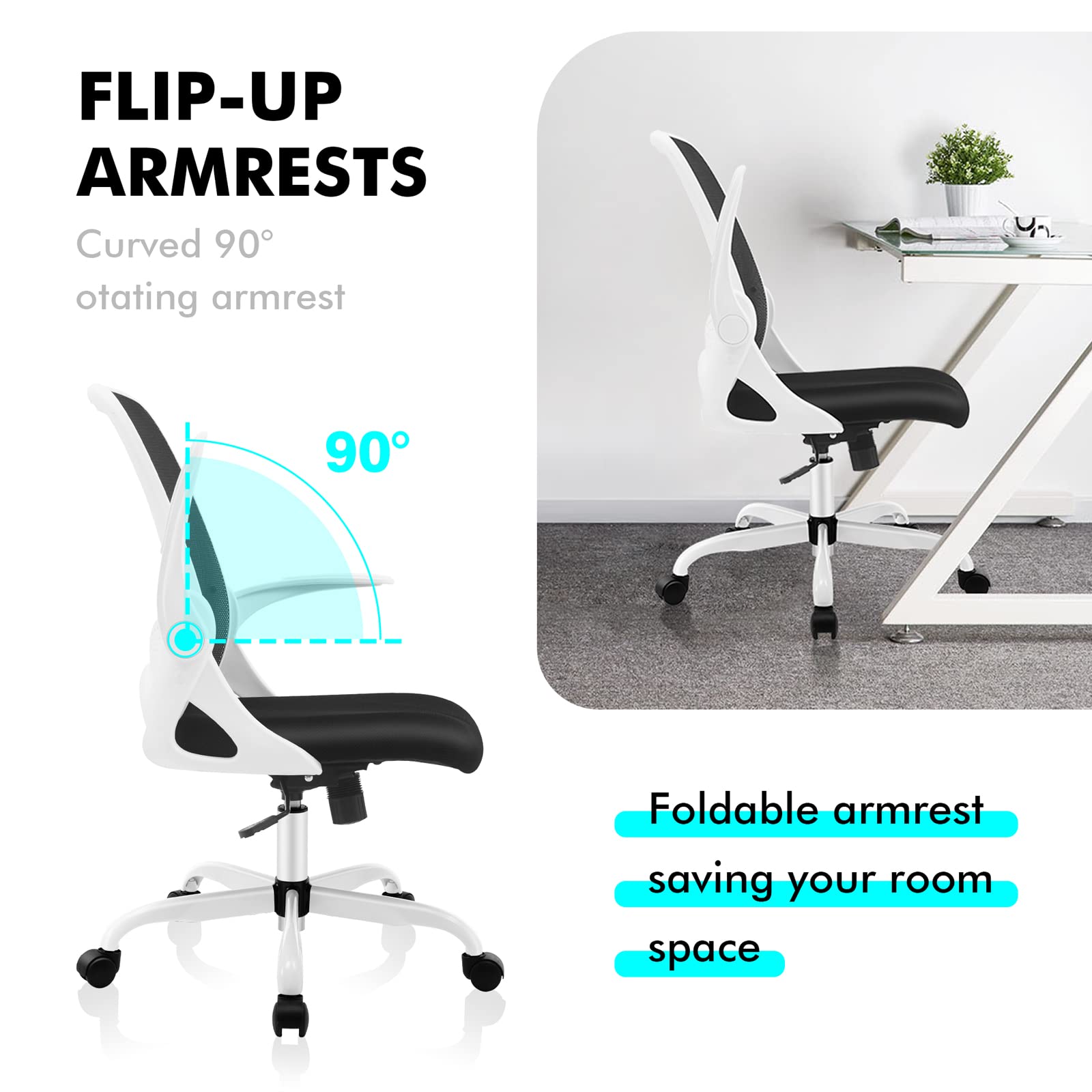 KERDOM Ergonomic Office Chair - Breathable Mesh Computer Desk Chair with Flip-Up Armrests & Height Adjustment - Perfect for Home Office, Gaming & Workspaces