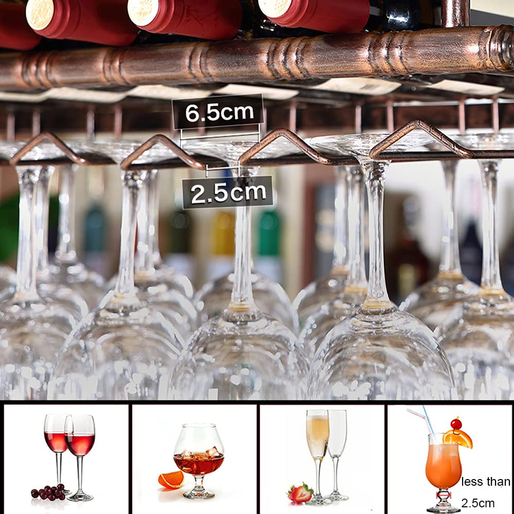 Rustic Wall Mounted Wine Rack with Adjustable Hanging Bar & Glass Holder - 47.2 Inch Bottle Shelf for Kitchen, Bar, Dining Room - Perfect for Home Decor & Wine Storage Organization