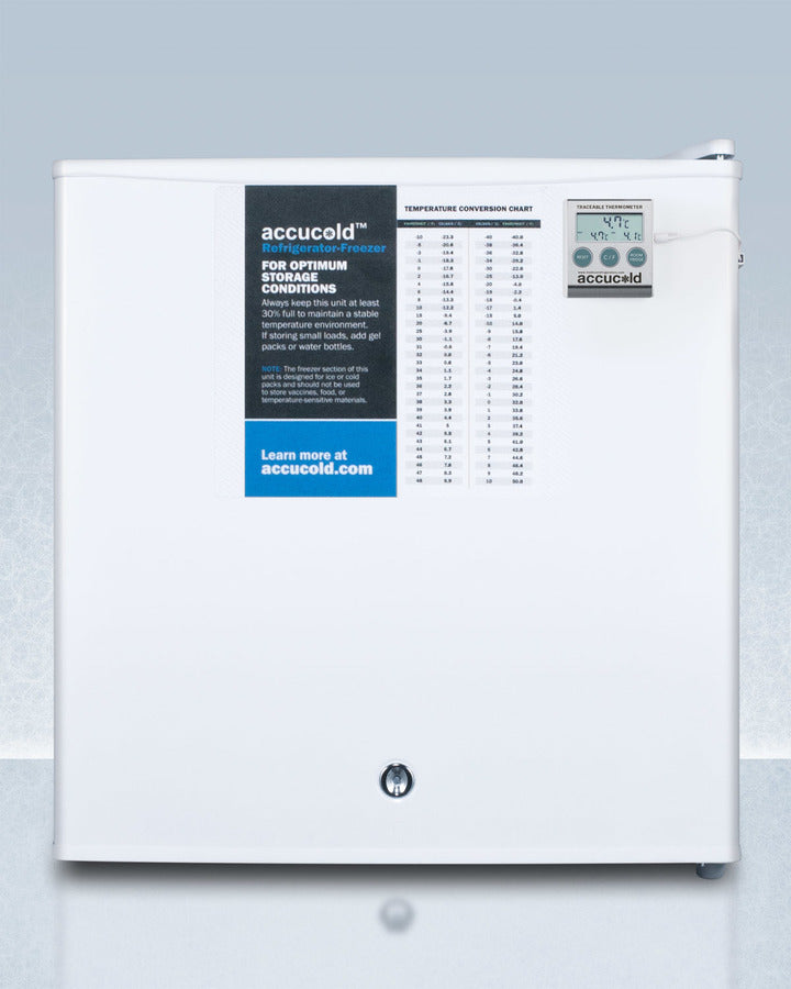 Accucold Compact Refrigerator Freezer with NIST Calibrated Thermometer - 1.9 Cu Ft Mini Fridge for Home, Office, Dorm, or RV | Perfect for Beverages, Snacks & Medication Storage