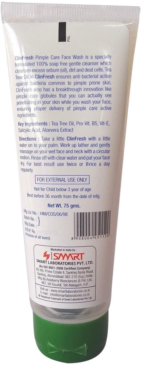 ClinFresh Oil-Free Face Wash with Pimple Care Globules - 75g (Pack of 2) for Acne-Prone & Oily Skin - Gentle Daily Cleanser for Teens & Adults