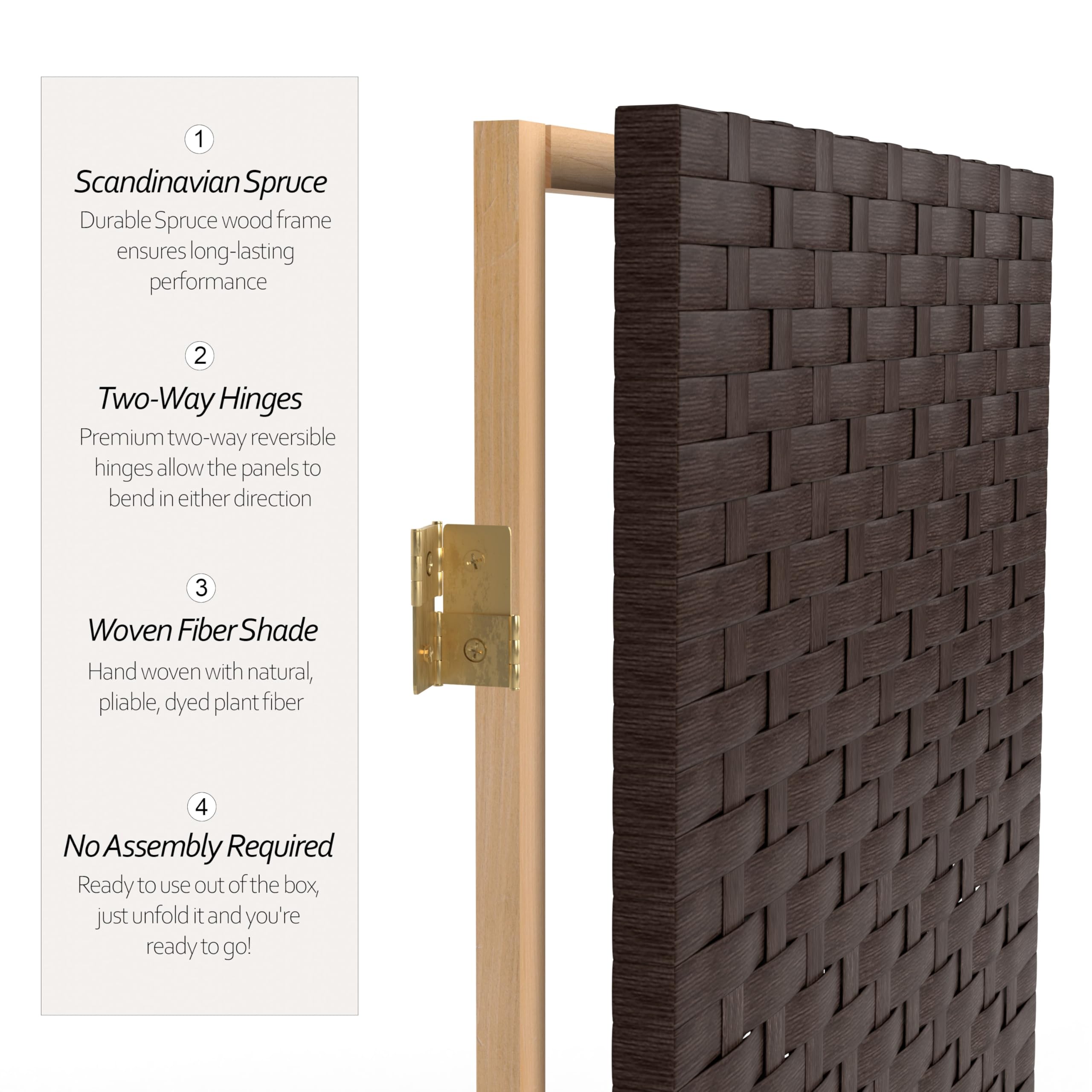 7 ft Tall Woven Fiber Red Lantern Room Divider - Dark Mocha 4 Panel Folding Screen for Home Decor, Office Partition & Asian-Themed Events