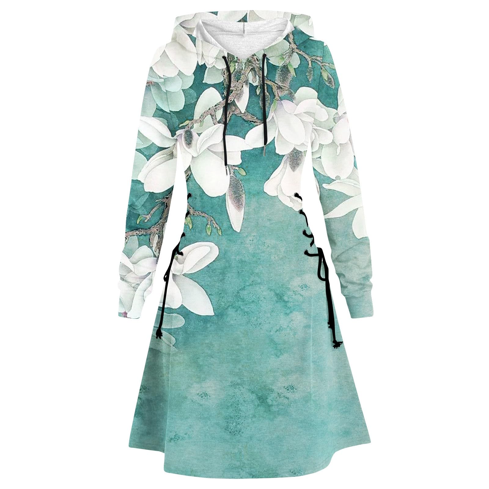 Women's Halloween Long Sleeve Casual Dress with Drawstring Hoodie - Autumn Fashion for Parties & Everyday Wear (Sizes S-2XL) | Perfect for Costume Parties, Fall Outfits & Cozy Seasonal Style
