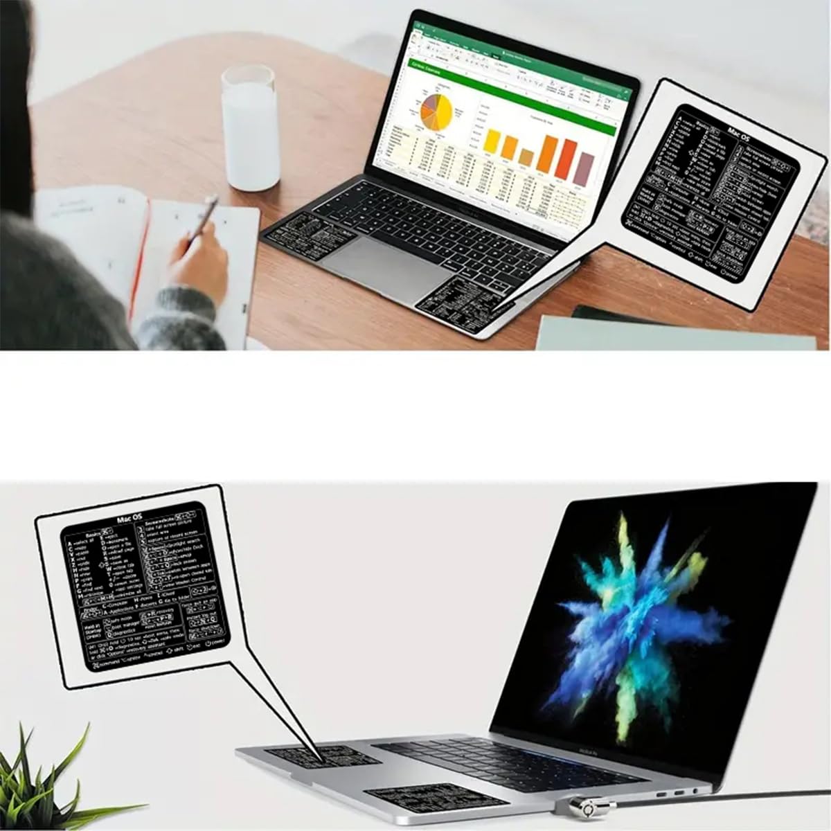 Mac OS Keyboard Shortcut Stickers - No-Residue Laminated Vinyl for 13-16in MacBook Air/Pro (Black) | Improve Productivity for Coding, Design & Office Work