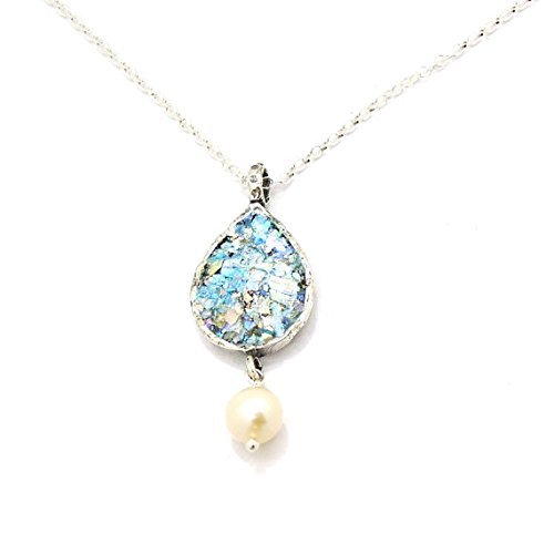 Antique Roman Glass Pearl Necklace with Sterling Silver Pendant - Elegant Vintage Jewelry for Weddings, Anniversaries & Special Occasions