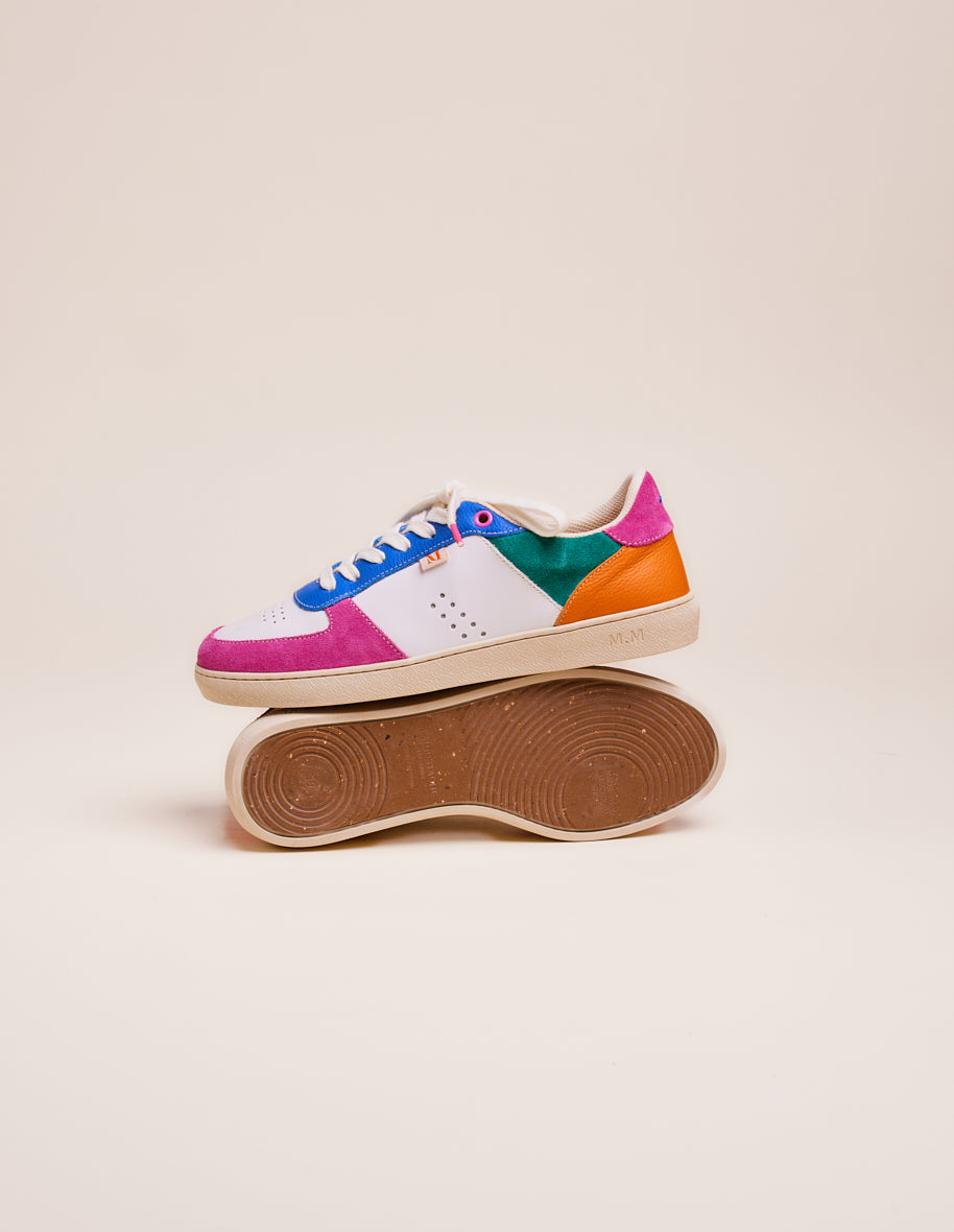 Marie Women's Suede and Leather Low Heel Baskets in Fuchsia, White & Blue - Stylish Casual Shoes for Work, Shopping & Everyday Wear