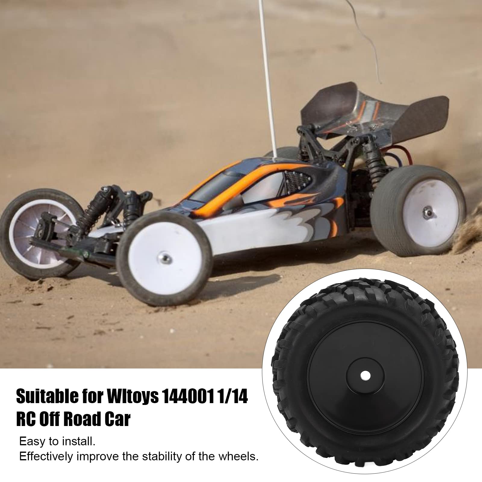 Alomejor 4pcs 82MM RC Rubber Tires & Wheel Rims Set for 144001 1/14 Scale Off-Road RC Cars - Durable Front/Rear Replacement Tires for Racing, Crawling & Off-Road Adventures