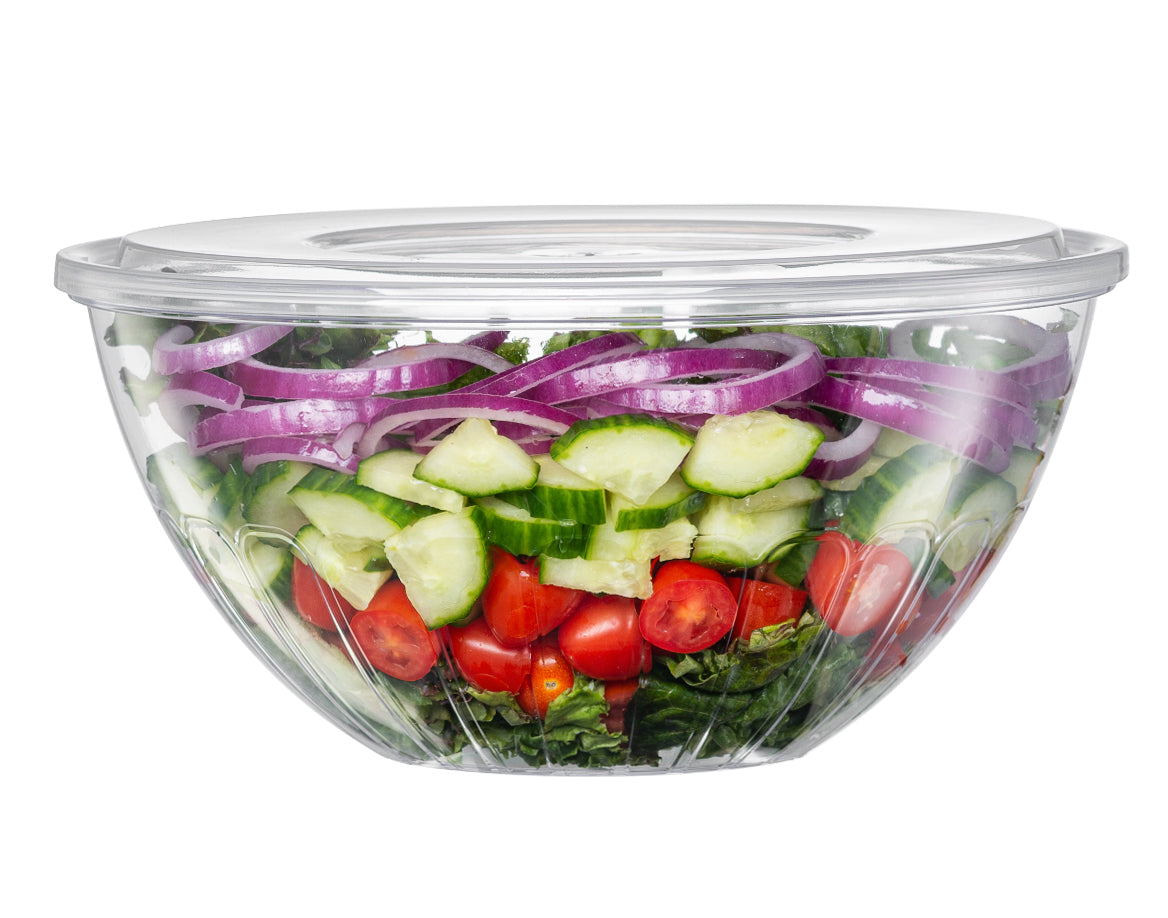 Clear Salad Bowl Set of 3 - BPA-Free Plastic Serving Bowls for Fresh Salads, Fruits, Snacks - Perfect for Parties, Picnics & Family Dinners