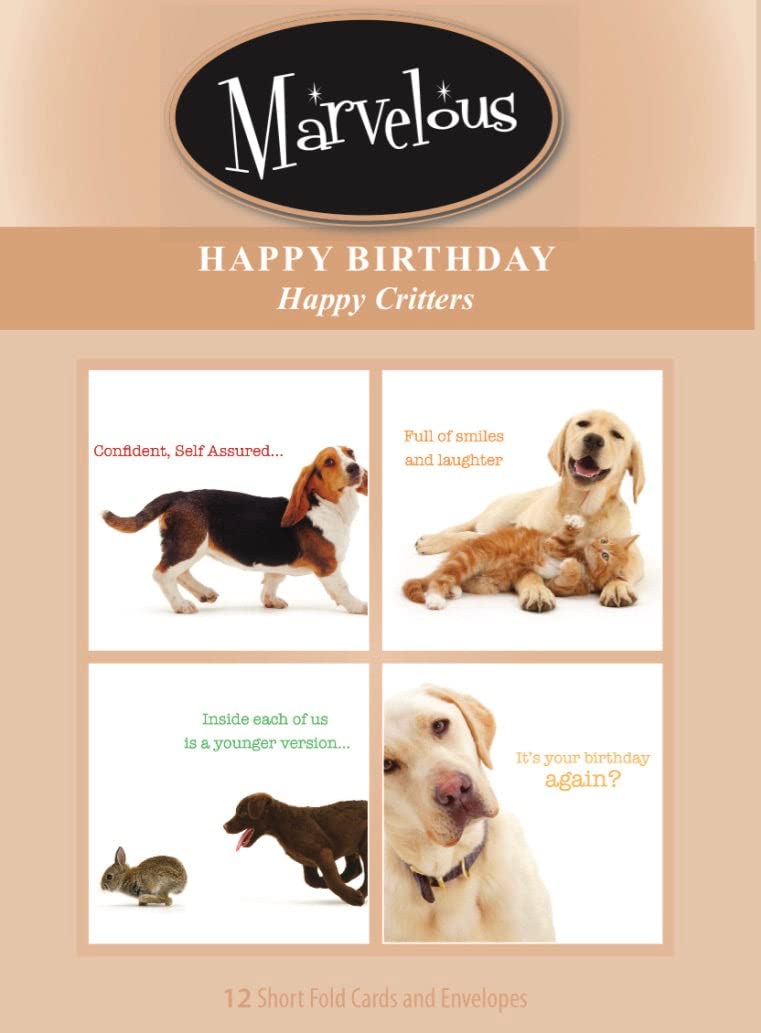 Happy Critters Birthday Greeting Cards - Box of 12 Assorted Animal-Themed Cards for Kids & Adults | Perfect for Birthdays, Parties & Special Occasions