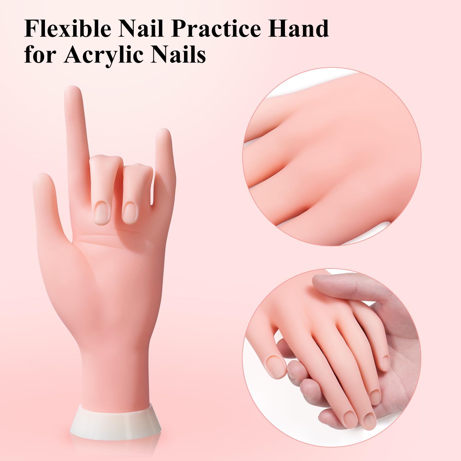 Professional Acrylic Nail Practice Hand - Flexible Bendable Mannequin Hand with 100PCS Nail Tips, Painting Pen, Nail Clay & Rhinestones - Perfect for Nail Art Training, Salon Practice & DIY Manicure at Home
