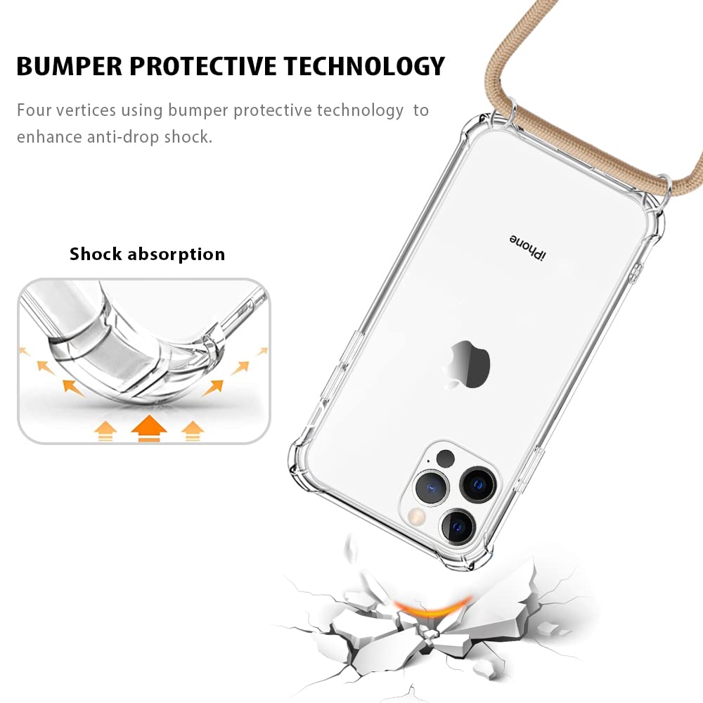 YESPURE Clear Adjustable Crossbody Phone Case for iPhone 12 Pro Max - Soft Slim Protective Cover with Shoulder Strap for Women & Girls | Perfect for Travel, Shopping, and Hands-Free Daily Use - Beige