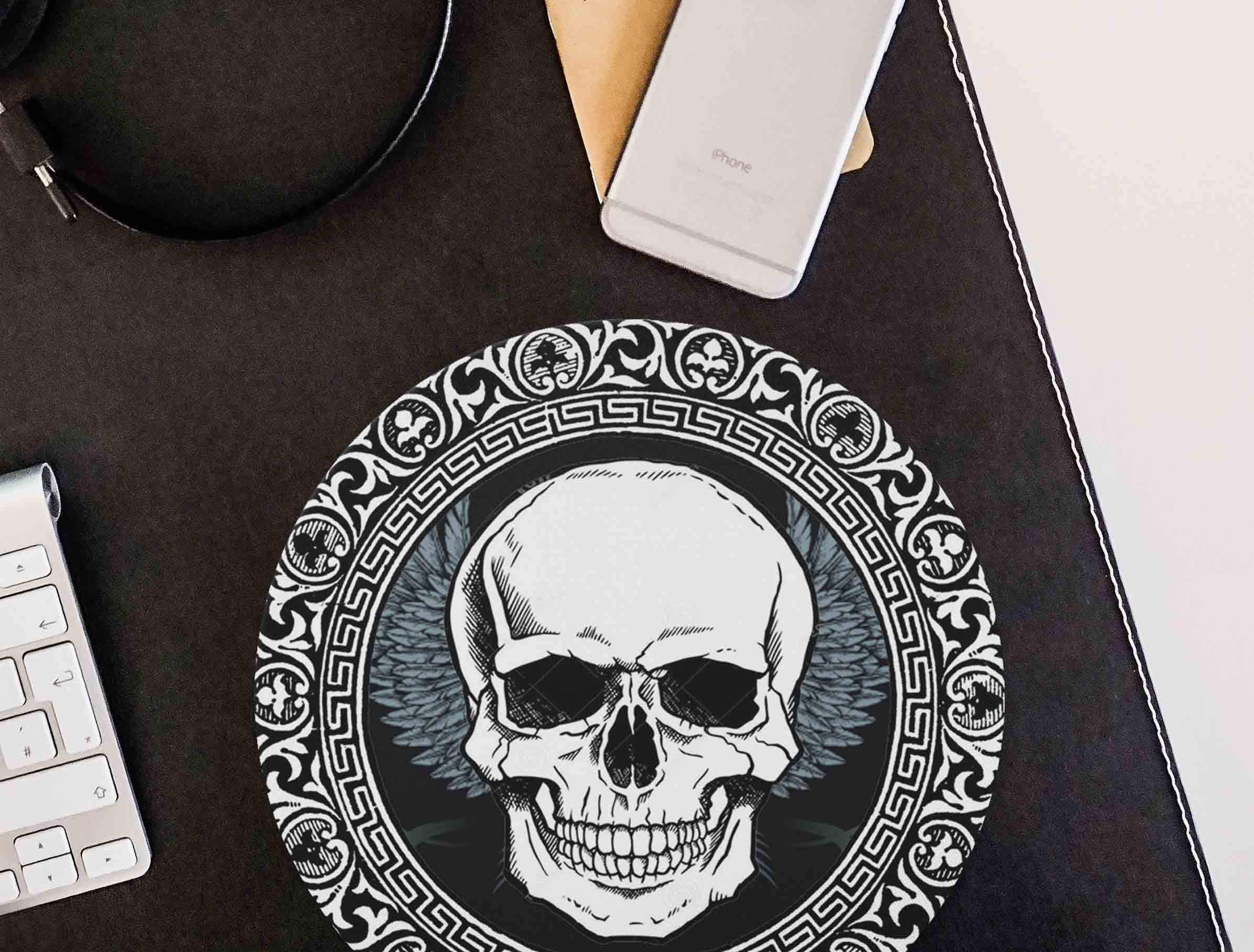 Non-Slip Rubber Round Mouse Pad with Skull Design - 7.87 Inch Gaming Mouse Mat for PC, Laptop & Office Use - Perfect for Gamers, Graphic Designers & Computer Workstations