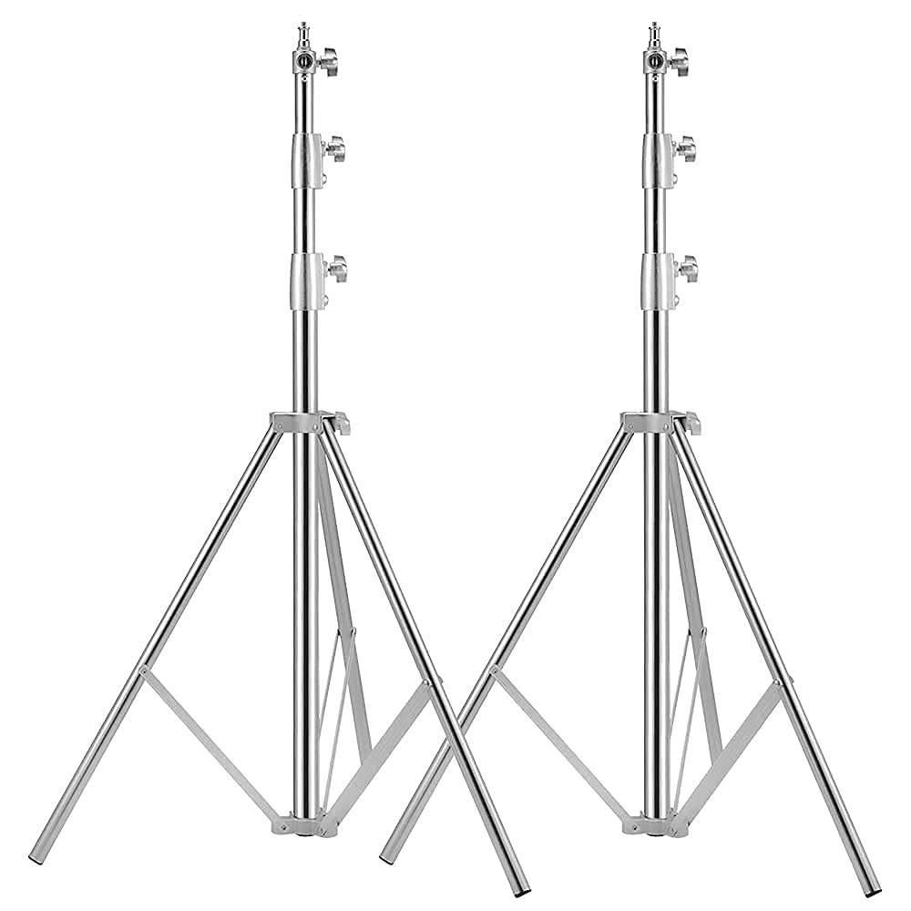 Professional Heavy Duty 9.5ft Stainless Steel Video Lighting Stand with Spring Cushion - 2 Pack Photography Tripod for Studio, YouTube, TikTok & Live Streaming