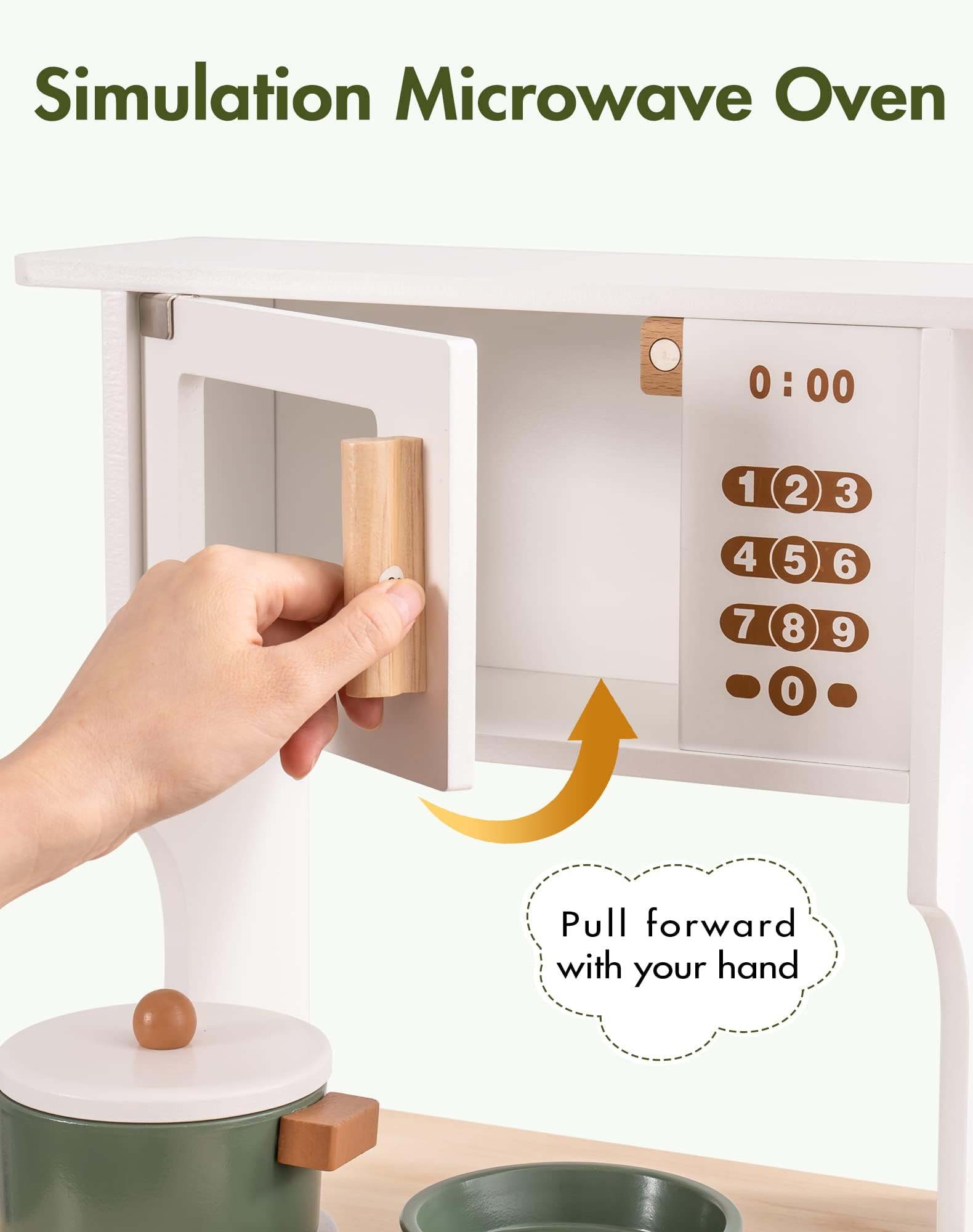 ROBUD Wooden Play Kitchen Set for Kids Ages 3+ | Pretend Ice Cube Dispenser | Vintage Green Toy Kitchen | Birthday Gift for Toddlers & Preschoolers | Pretend Cooking & Role Play Fun