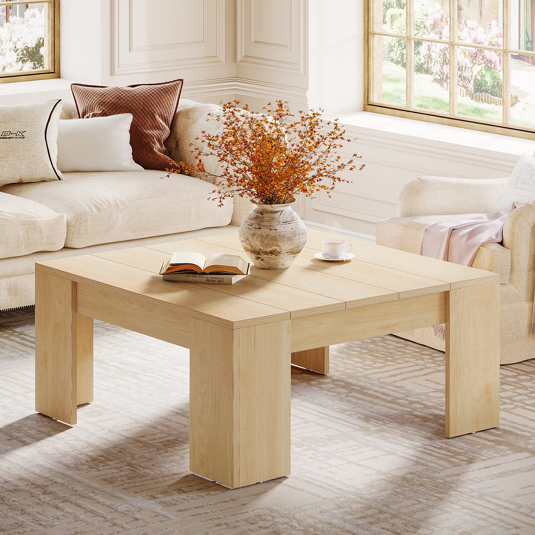 38.8 Inch Square Coffee Table - Solid Wood Living Room Center Table with Storage Shelf | Perfect for Small Spaces, Snack Table for Sofa Lounge, TV Room & Apartment Decor