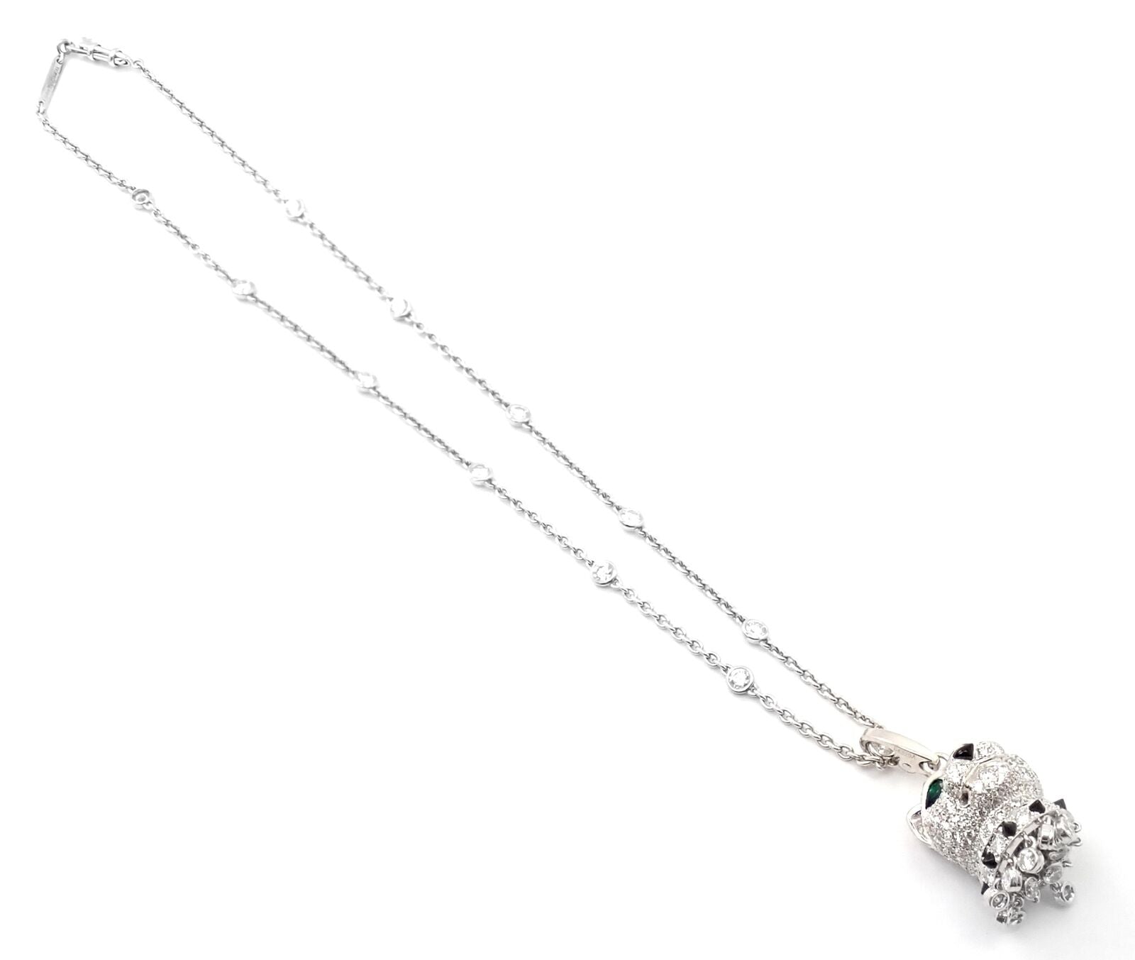 Authentic Cartier Panther 18k White Gold Diamond Emerald Onyx Pendant Necklace - Luxury Jewelry Gift for Women, Perfect for Weddings & Special Occasions