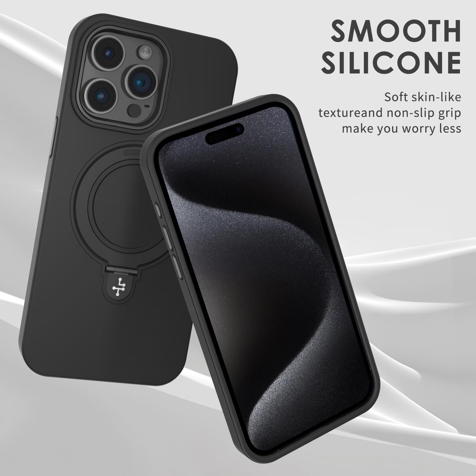 LAUDTEC Magnetic Silicone Invisible Stand Case for iPhone 15 Pro Max 6.7