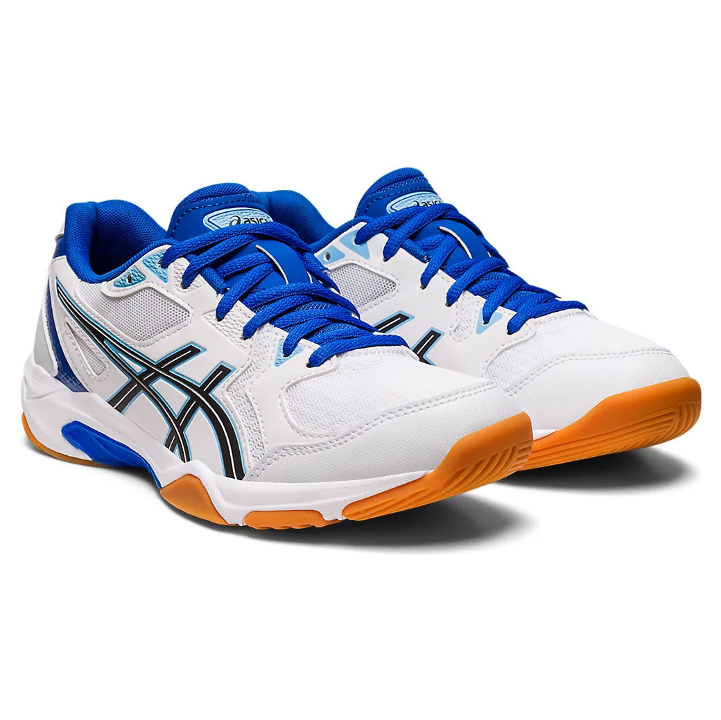 ASICS Gel Rocket 10 Women's Volleyball Shoes - Lightweight Indoor Court Sneakers for Badminton, Squash & Tennis (White/Blue) - Perfect for Gym Training & Competitive Sports