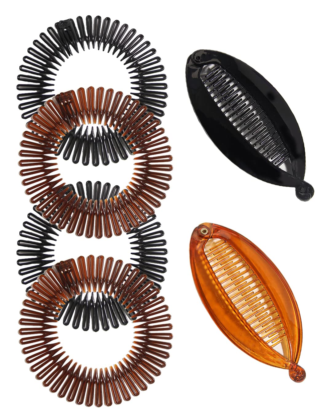 6-Piece Stretch Comb Headbands Set - Banana Hair Clips with Flexible Teeth, Full Circular Hairband Holder for Women & Girls (Multicolor) - Perfect for Sports, Workouts, and Everyday Styling