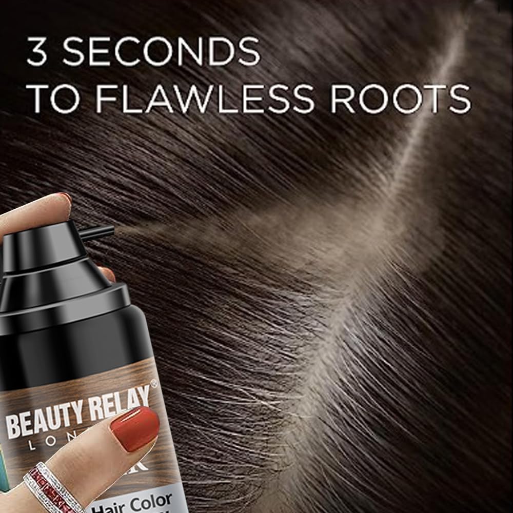 BEAUTYRELAY LONDON E Hair Ammonia-Free Natural Instant Hair Color Spray - Covers Gray & Black Hair Instantly, Easy to Use, Perfect Match & Blend for Brown Hair (1 Count) - Great for Touch-Ups, Root Coverage, and Quick Hair Color Fixes Between Salon Visits