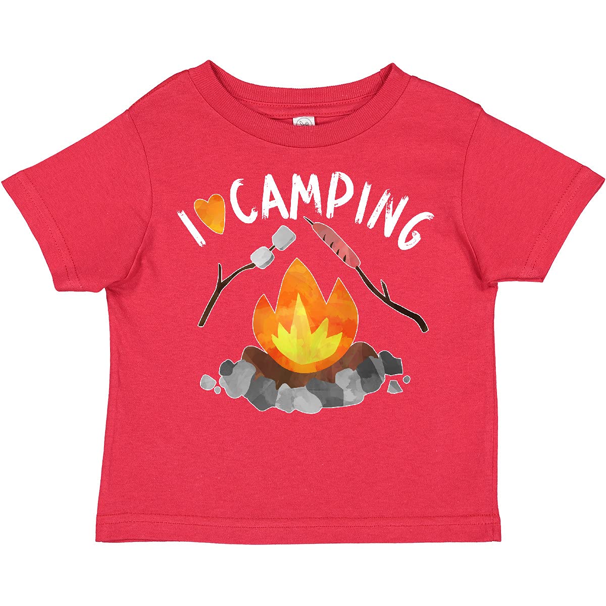 Inktastic I Love Camping Toddler T-Shirt - Cute Campfire, Hot Dog & Marshmallows Design for Kids | Perfect for Outdoor Adventures, Family Trips & Summer Camp