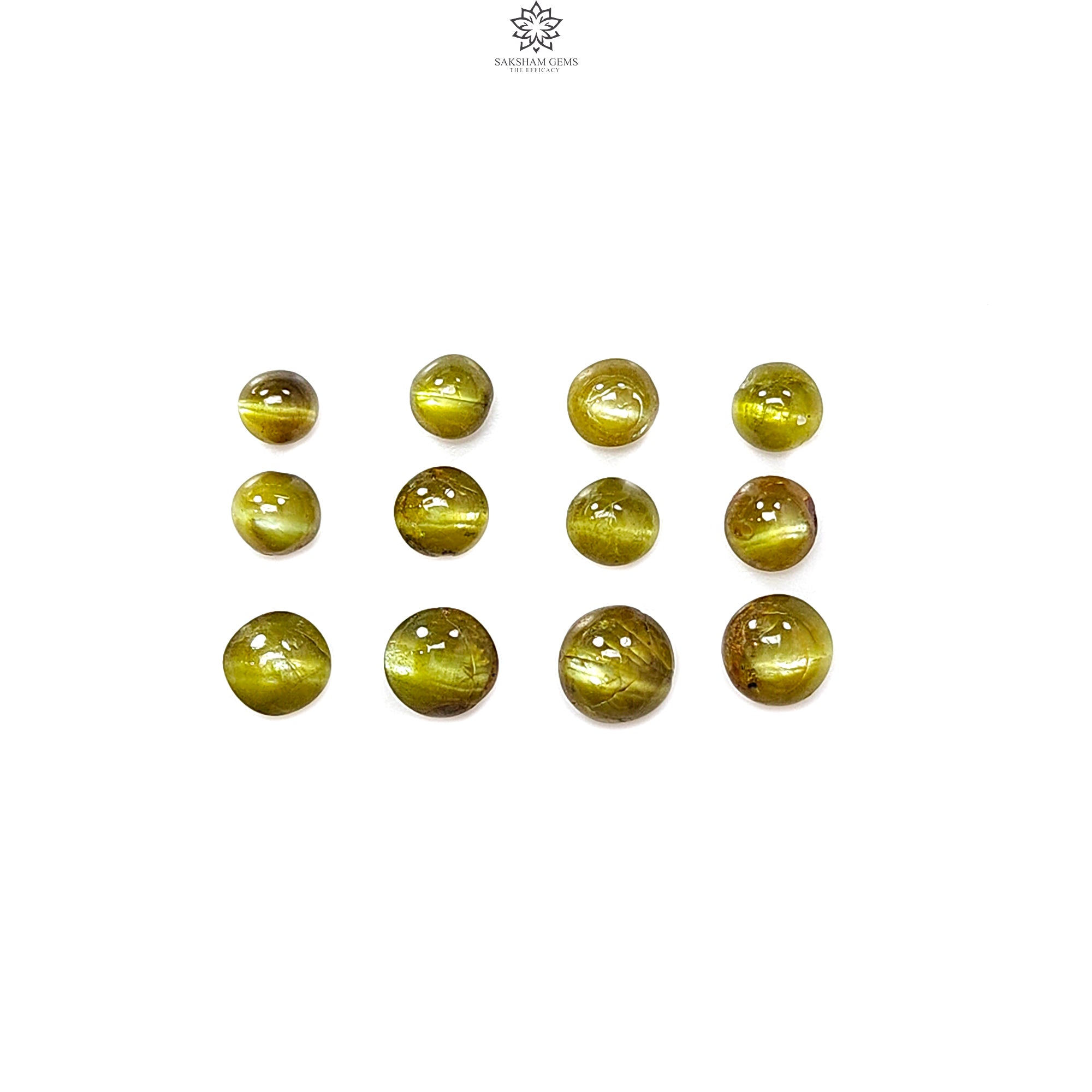 Natural Chrysoberyl Cat's Eye Gemstone Cabochons - Untreated, Unheated Round Shape (12pcs/13pcs Lots) - June Birthstone for Jewelry Making - Perfect for Rings, Pendants & Healing Crystal Collections