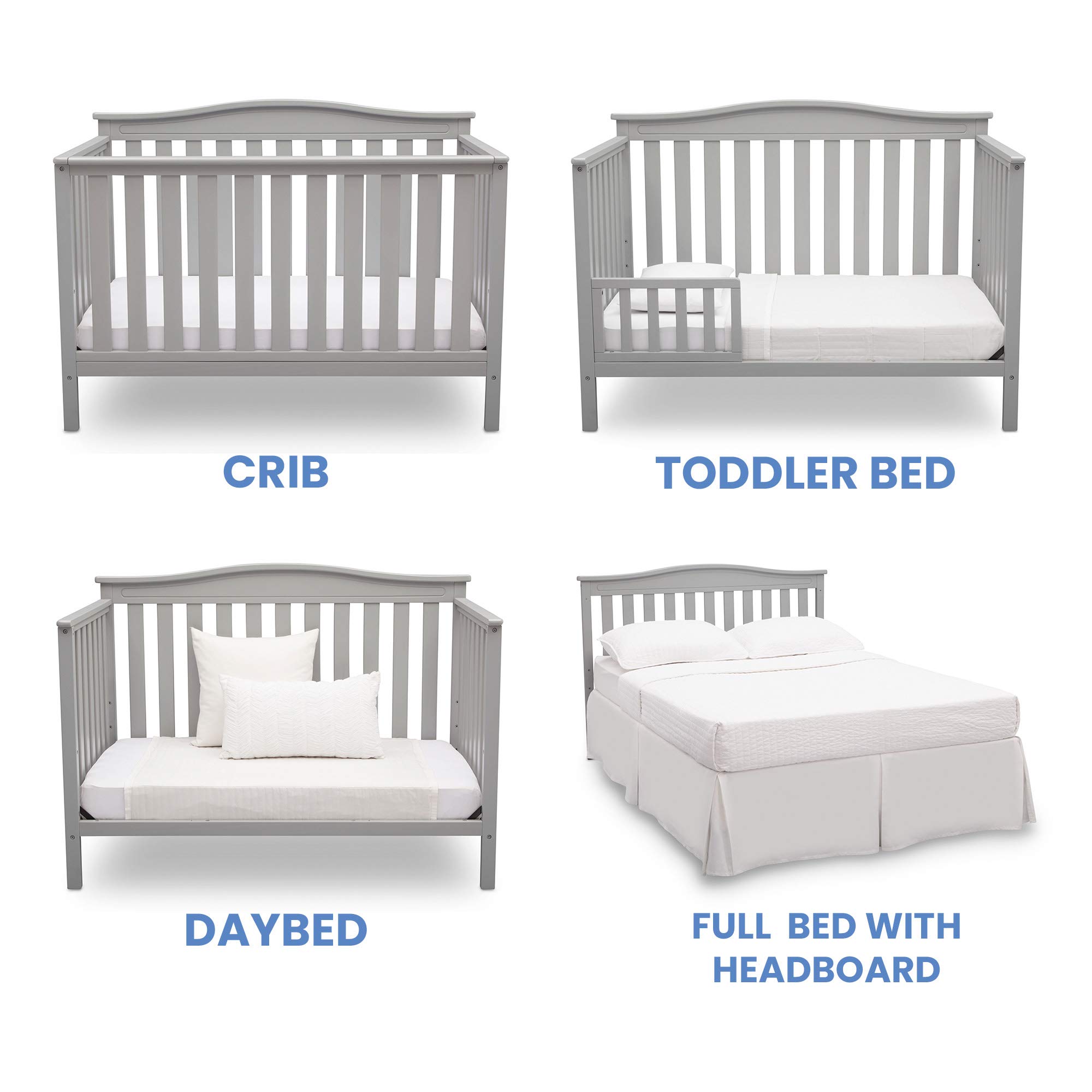Delta Children Independence 4-in-1 Convertible Baby Crib - Grey | Toddler Bed & Daybed Conversion | Safe & Stylish Nursery Furniture for Newborns to Teens | Perfect for Small Spaces & Modern Nurseries