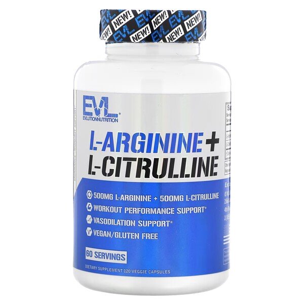 EVLution Nutrition L-Arginine + L-Citrulline Supplement - 120 Vegan Capsules for Muscle Growth, Workout Recovery & Blood Flow Support - Pre & Post Workout, Fitness & Bodybuilding Boost