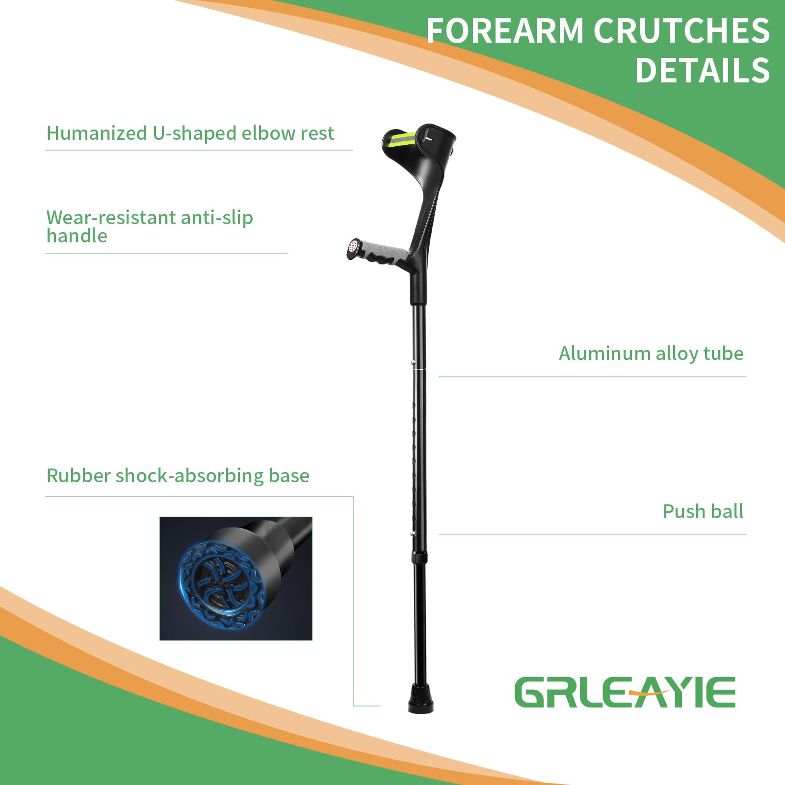 **Adjustable Aluminum Forearm Crutches for Adults (1 Pair) - Lightweight, Folding & Portable Walking Support - Non-Slip, Detachable Leg Crutches for Injury Recovery & Mobility Assistance**