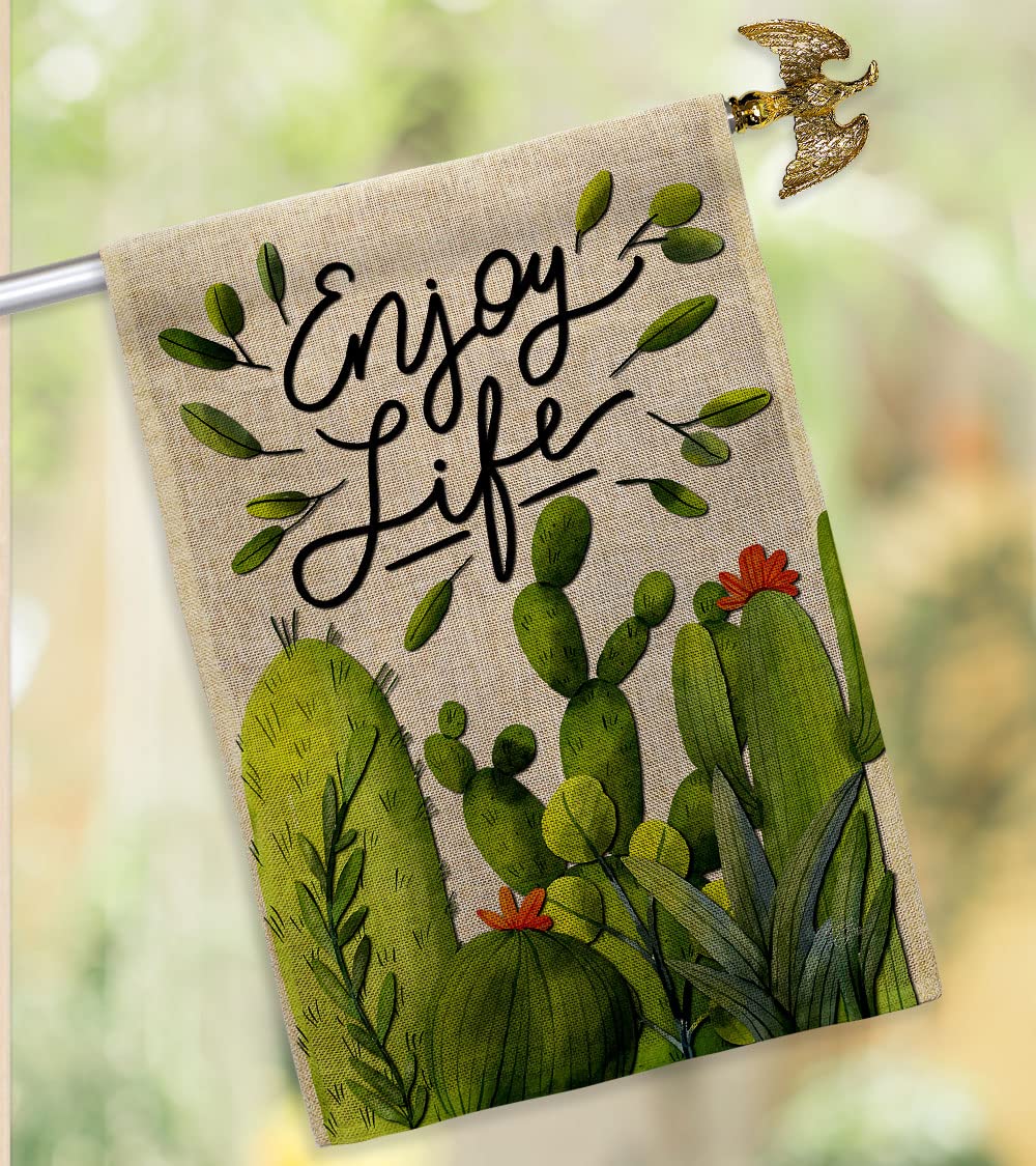 Breeze Decor Cactus Life Burlap House Flag - Southwest Desert Country Style Double-Sided Garden Banner | Made in USA | Perfect for Patio, Yard Decor & Western-Themed Gift Giving