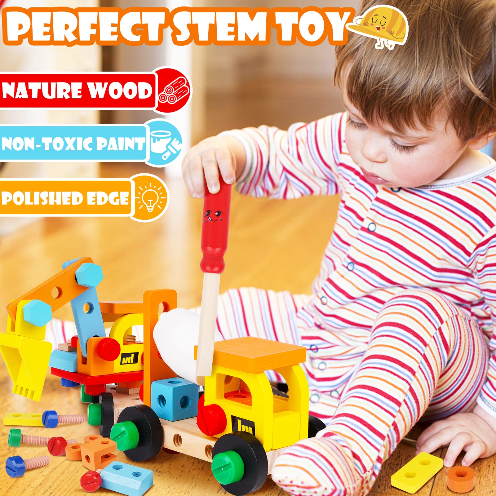 **Wooden Kids Tool Set - 47-Piece Educational DIY Construction STEM Toy with Tool Box for Toddlers Boys & Girls Ages 3-5+ | Perfect for Preschool Learning, Role Play & Gift Giving**