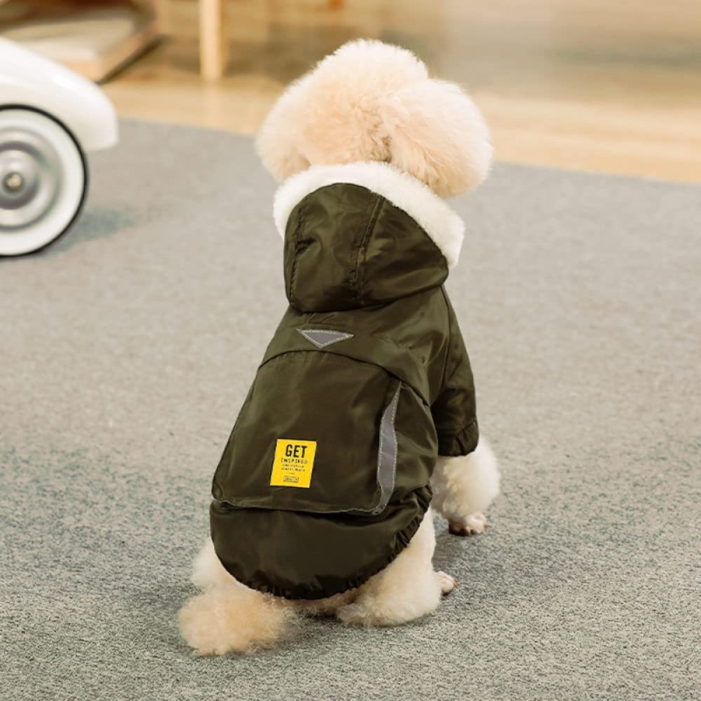 HUANSUN Winter Warm Dog Jacket - Cozy Hooded Pet Coat for Small & Medium Dogs, Puppy Clothing Outfit in Green - Perfect for Cold Weather Walks & Outdoor Adventures