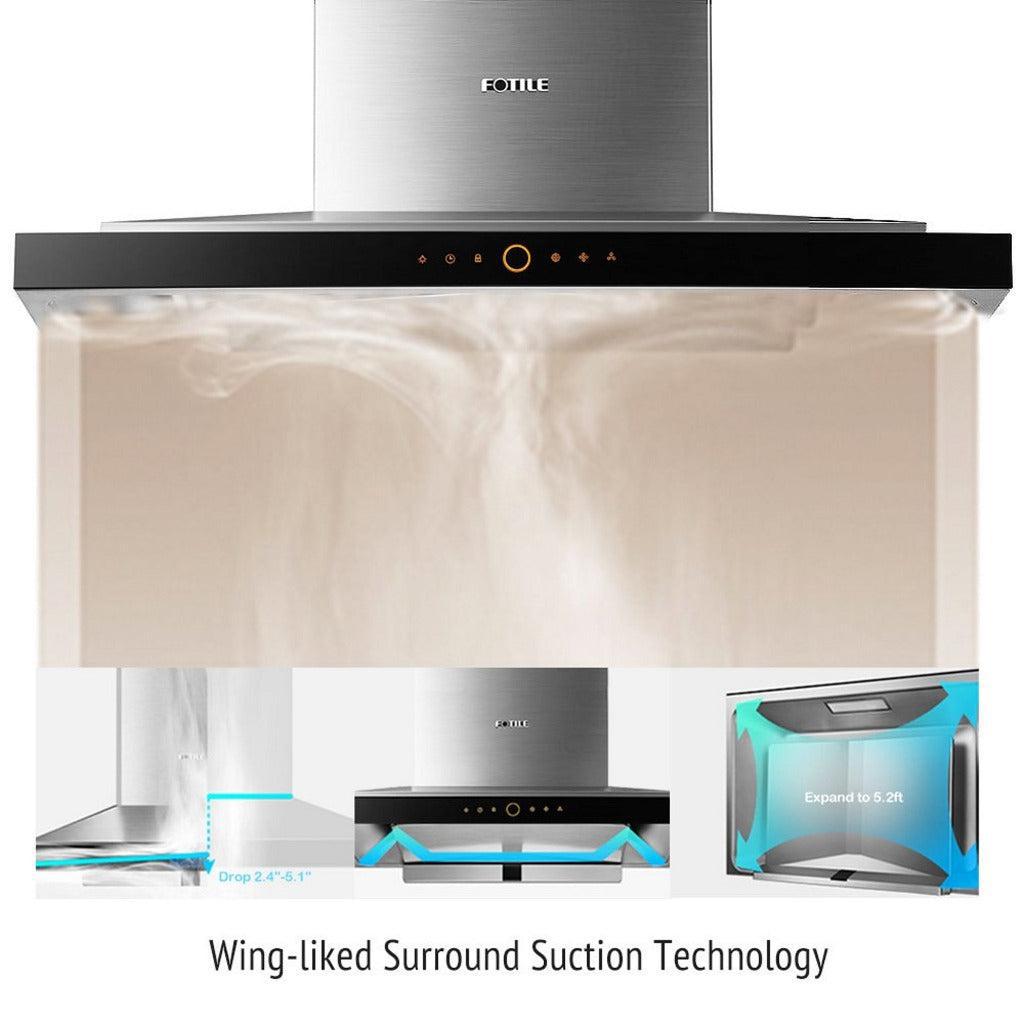 Fotile EMS9018 36-Inch 900 CFM Stainless Steel Wall Mount Range Hood with Touchscreen - Powerful Kitchen Ventilation for Smoke & Odor Removal - Perfect for Modern Home Cooking, Grilling & Stir-Frying