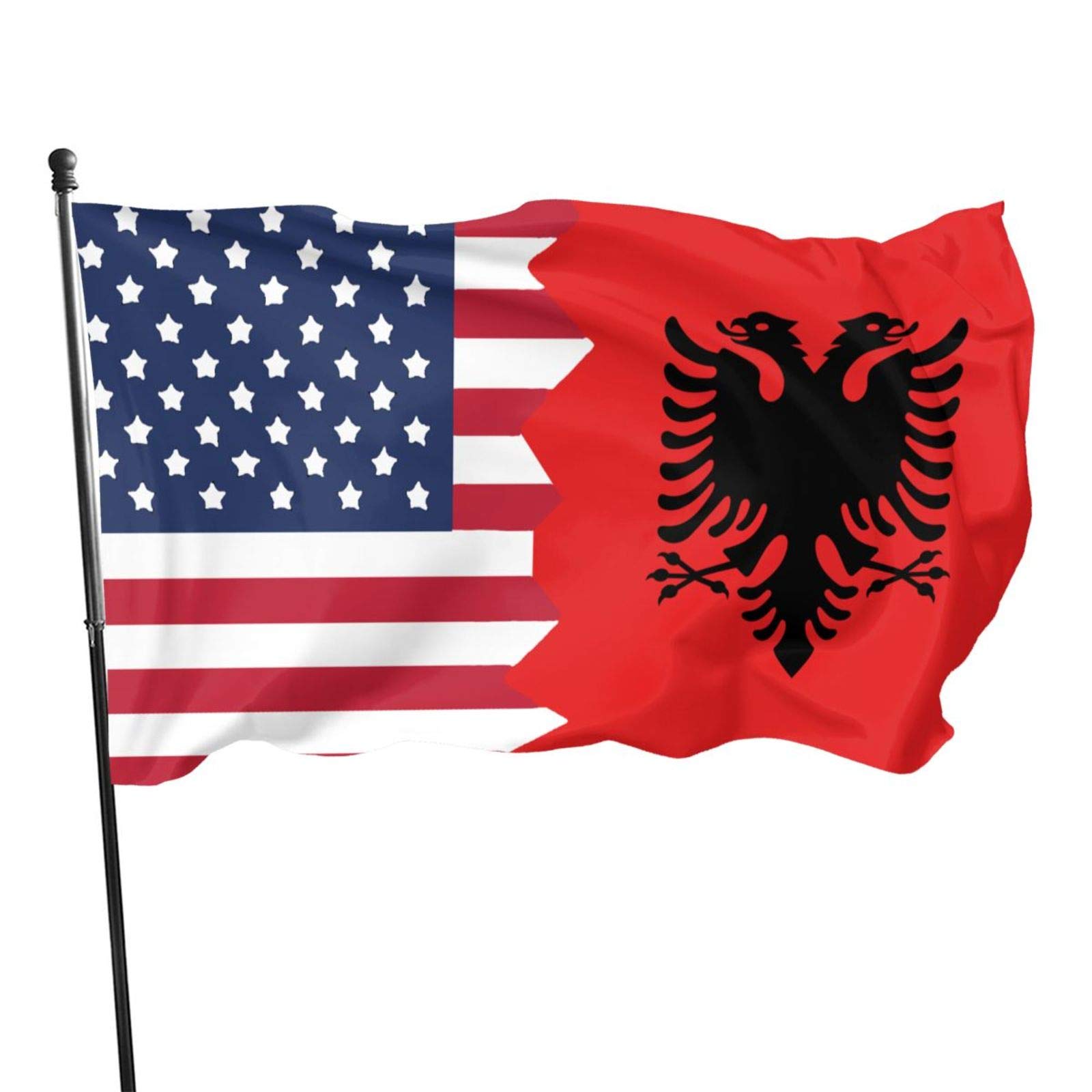 Albanian Flag 3x5 Ft - USA American Flag - Printed Polyester Single Sided with Brass Grommets - Outdoor Military Banner for Garden, Sports Events & Patriotic Decor
