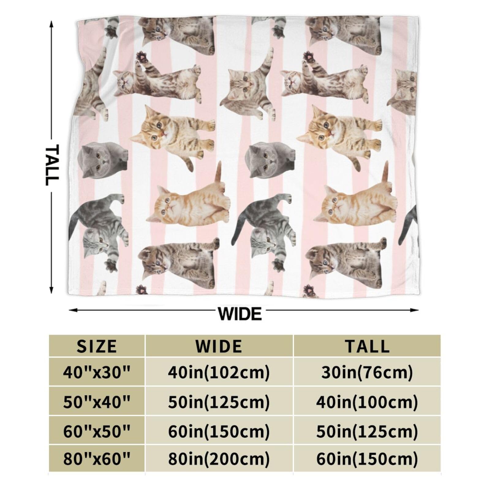 Ultra-Soft 350 GSM Fleece Throw Blanket for Adults & Kids - Cozy Microfiber Fuzzy Blanket for Couch, Sofa & Bed - Cute Cat Design 50