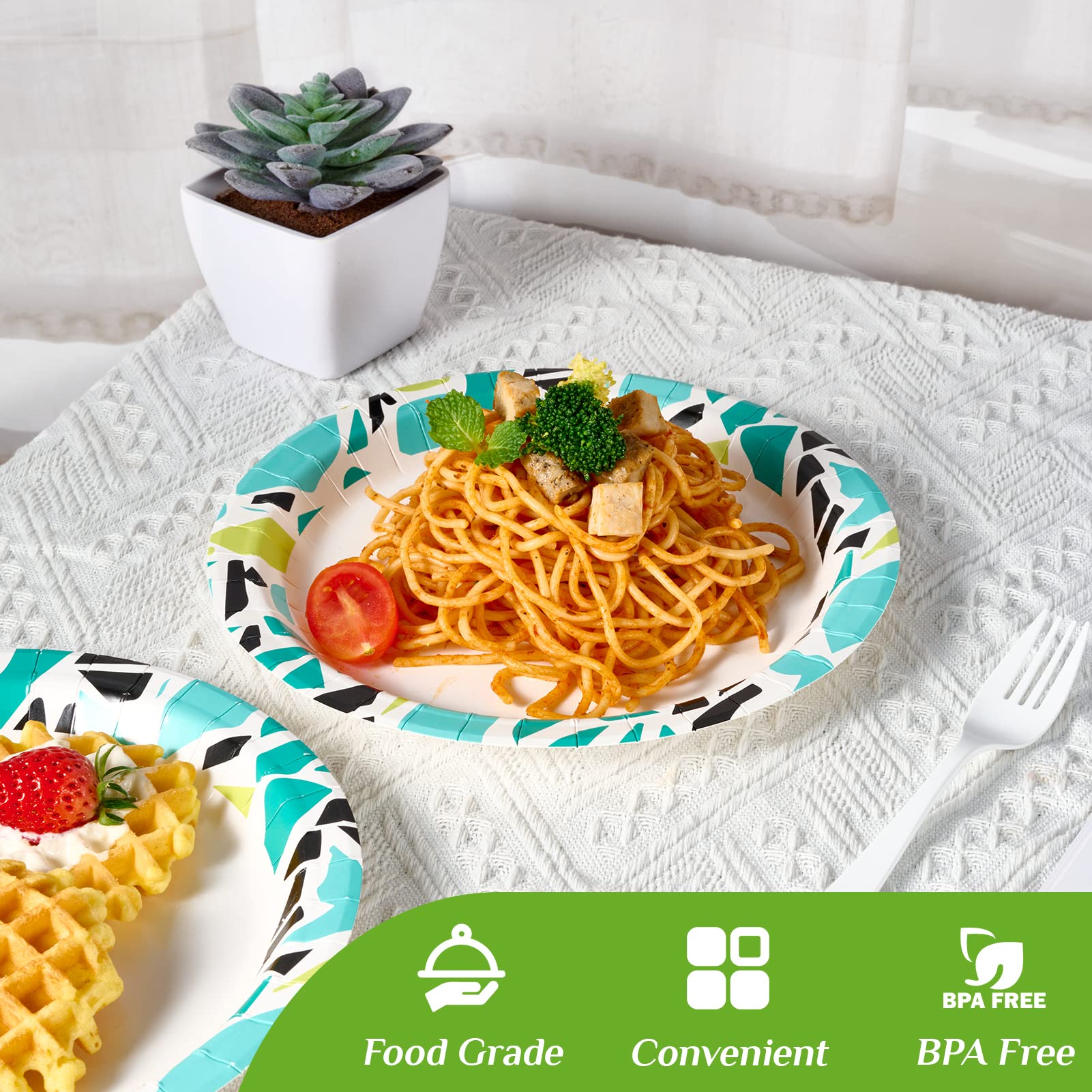 FOCUSLINE 360 Pack 8.375 Inch Disposable Paper Plates - Soak Proof & Cut Proof Bulk Party Plates for Birthday, BBQ, Picnic, Camping & Family Gatherings - Durable Eco-Friendly Dinnerware for Outdoor Events & Everyday Use
