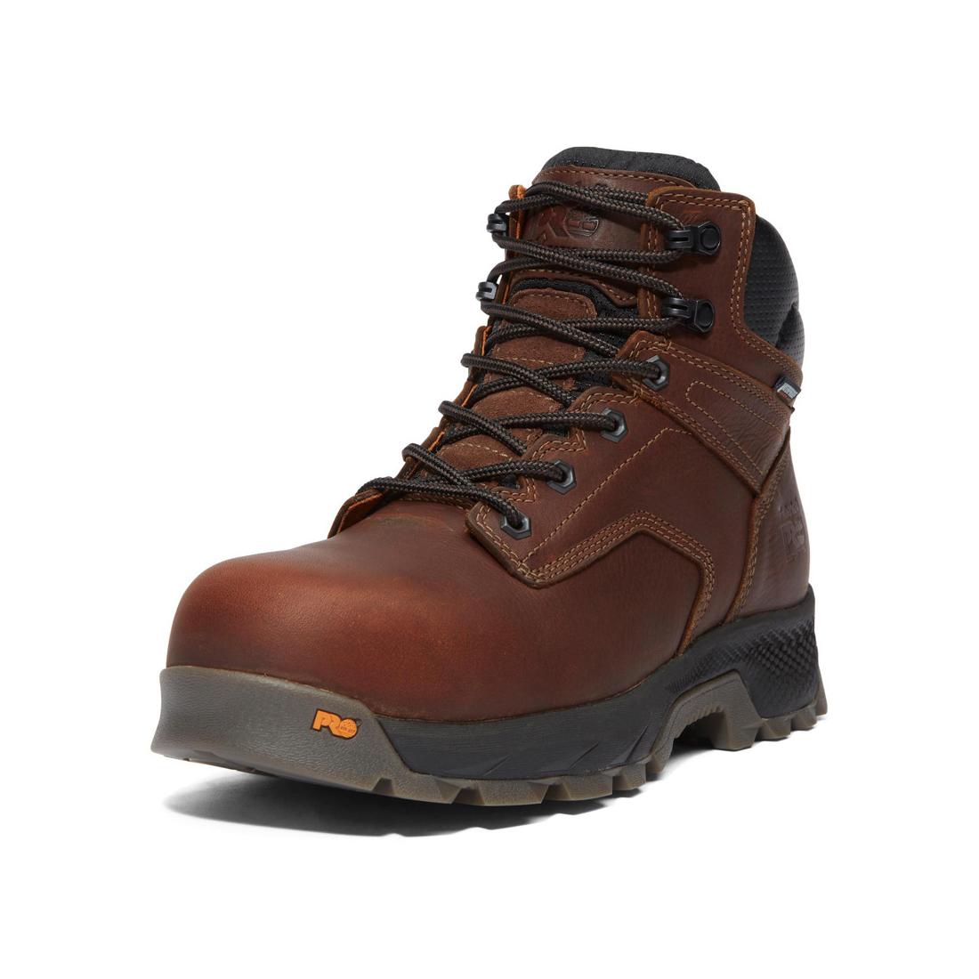 Titan EV 6 Inch Composite Toe Waterproof Work Boots for Men - Slip Resistant Safety Shoes, Electrical Hazard Protection - Ideal for Construction, Warehouse & Outdoor Jobs (Brown)
