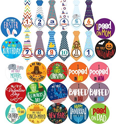 Baby Boy Monthly Milestone Stickers - First Year & Holiday Photo Props - Perfect Baby Shower Gift for Boys - Capture Precious Moments with Nursery Decor & Scrapbooking