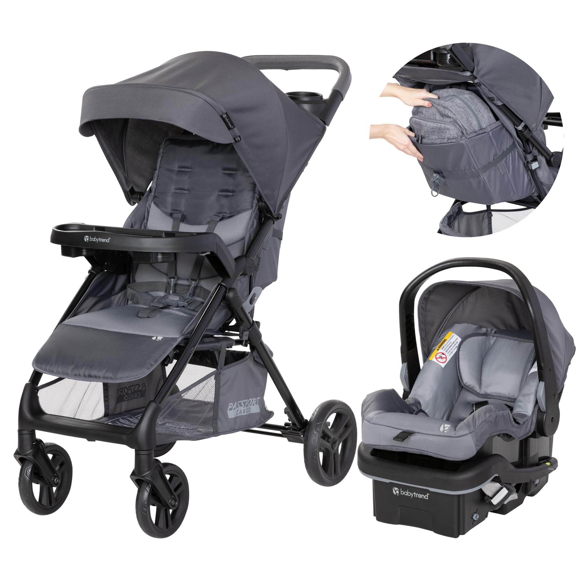Baby Trend Passport® Cargo Stroller Travel System with EZ-Lift™ PLUS Infant Car Seat - Lightweight Compact Stroller for Travel & Everyday Use, Grey Bamboo | Perfect for Airports, Shopping & Family Outings