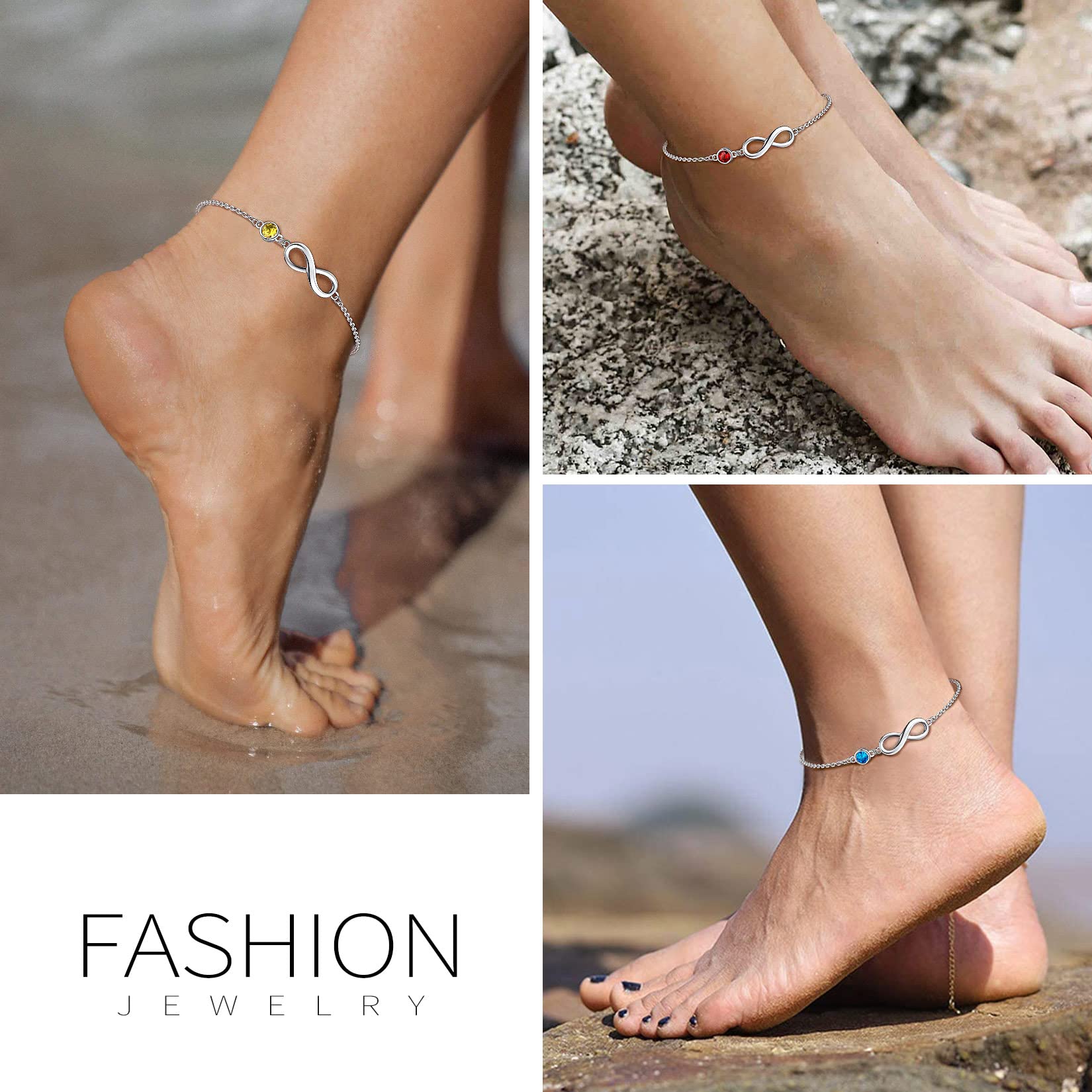 Suplight 925 Sterling Silver Infinity Birthstone Anklet - Dainty Crystal Foot Chain Bracelet for Women with Gift Box | Perfect for Birthdays, Anniversaries & Everyday Elegant Wear
