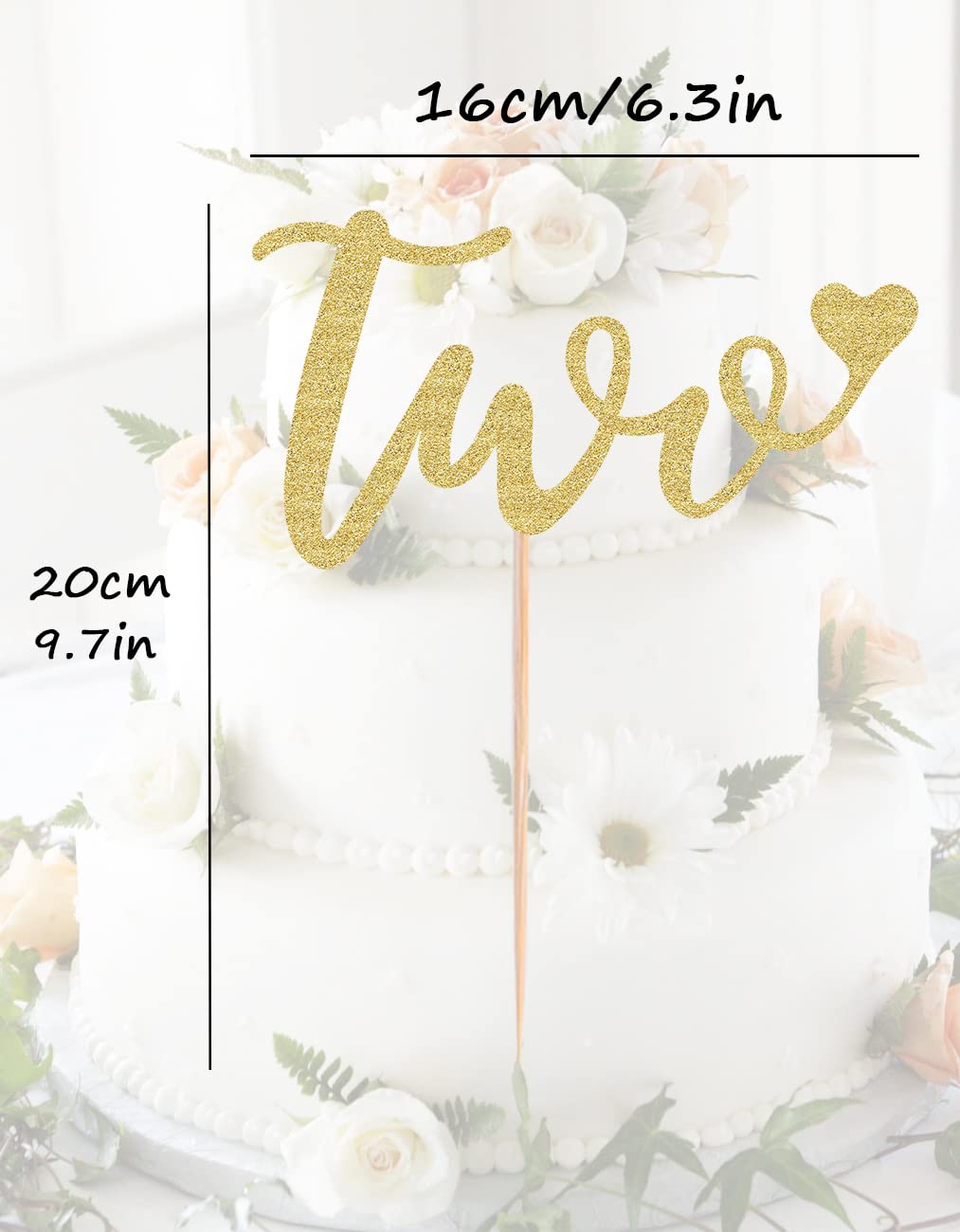Gold Glitter 2nd Birthday Cake Topper - Love Two Cake Decorations for Baby's 2nd Birthday Party - Photo Booth Props & Party Supplies - Perfect for 2nd Birthday Celebrations, Baby Showers & Photo Backdrops