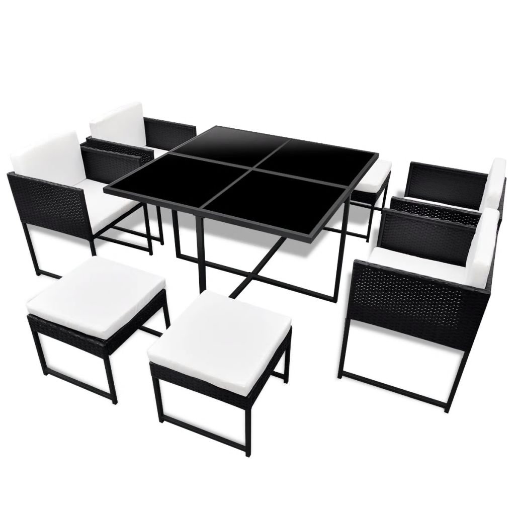 Tidyard Modern 8-Person Outdoor Dining Set - 9-Piece Patio Furniture with Tempered Glass Table & Black Poly Rattan Chairs - Perfect for Garden, Backyard, and Poolside Entertaining