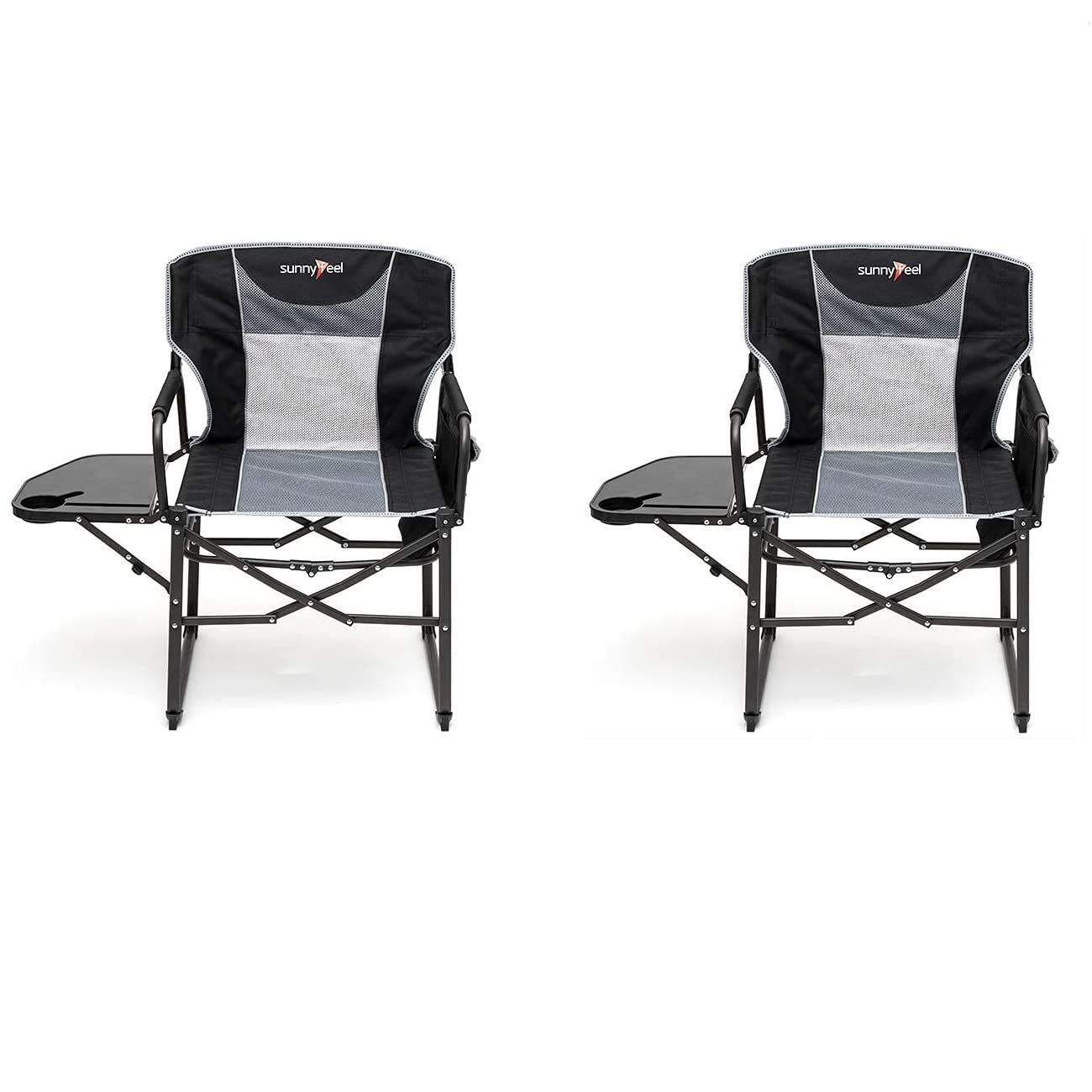 **SUNNYFEEL Oversized Camping Directors Chair - Heavy Duty Portable Folding Lawn Chairs for Adults with Side Table & Pocket - Perfect for Beach, Fishing, Picnic, Concert & Outdoor Activities - Foldable Camp Chair (2 Pack, Black)**